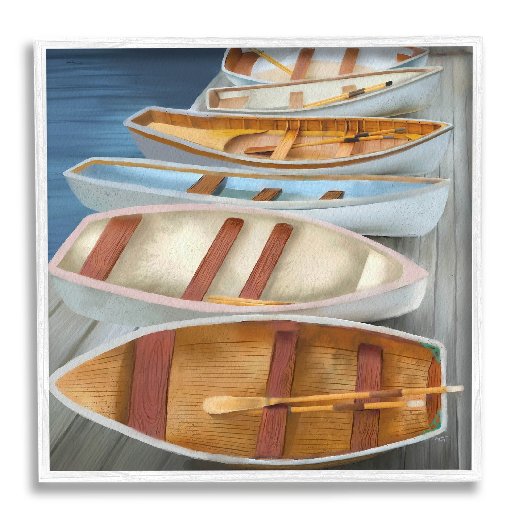 Stupell Industries Rowboats Along Lake Dock Painting White Framed Art Print Wall Art, Design by Elizabeth Medley