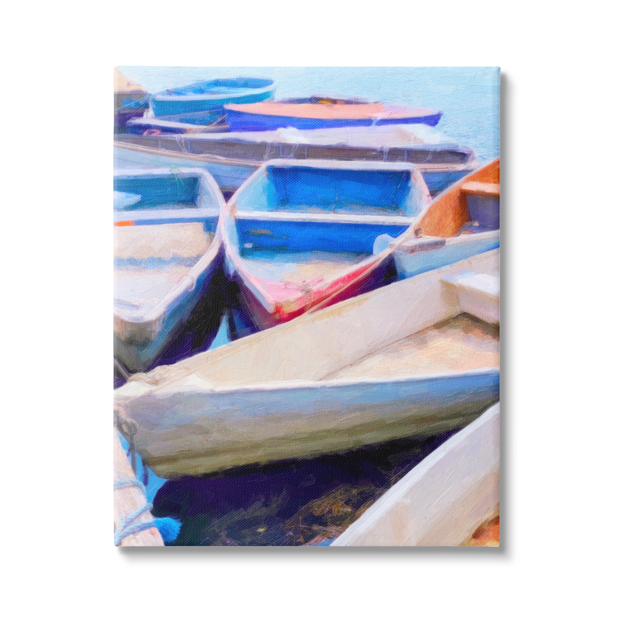Stupell Industries Rowboats at Dock Painting Transportation Painting Gallery Wrapped Canvas Print Wall Art, 36 x 48