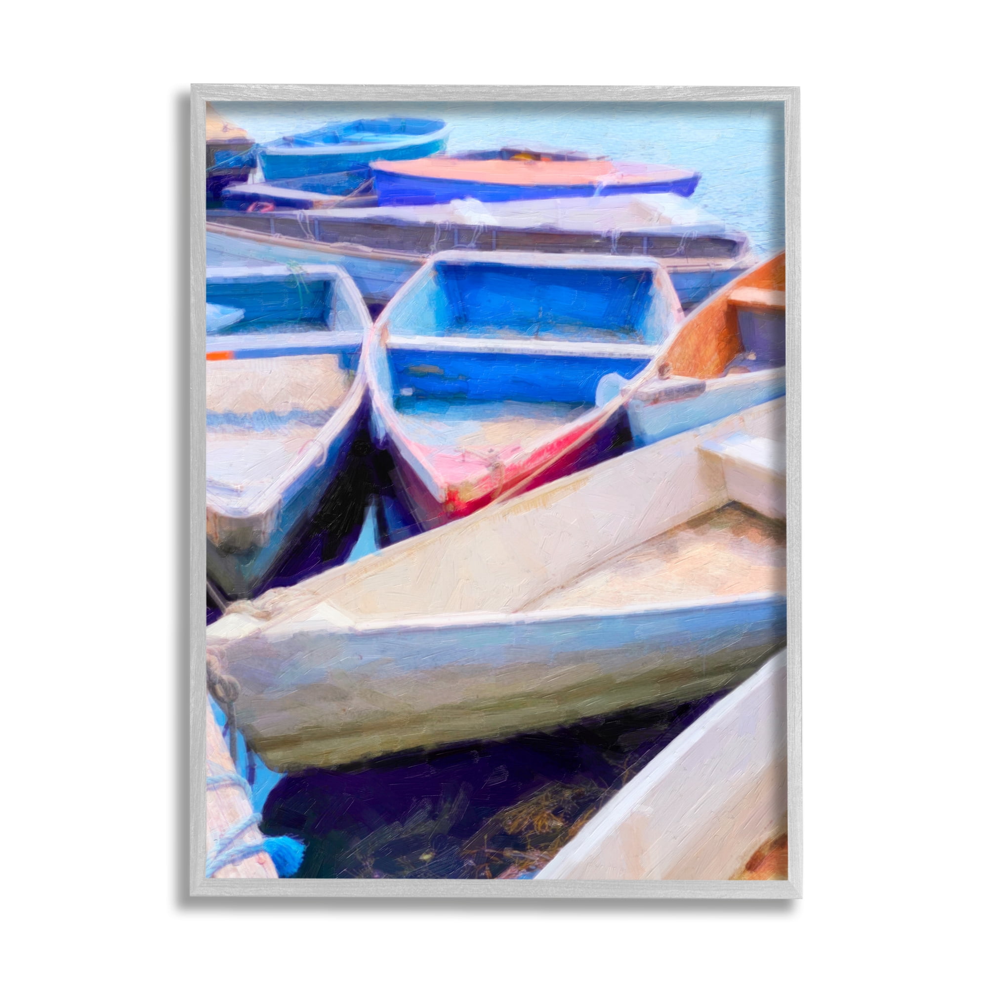Stupell Industries Rowboats at Dock Painting Transportation Painting Gray Framed Art Print Wall Art, 11 x 14