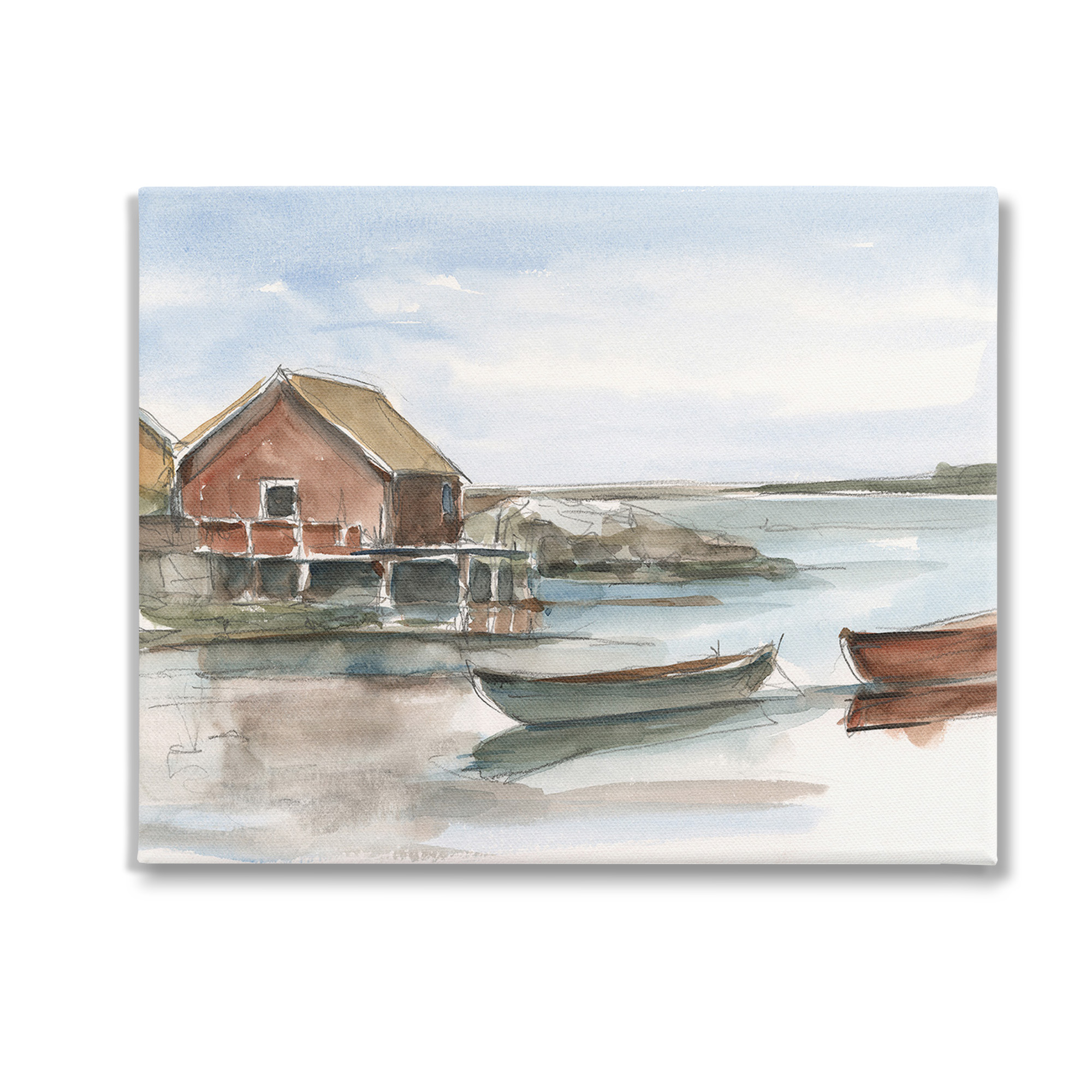 Stupell Industries Rowboats on Shore Landscape Painting Gallery Wrapped Canvas Art Print Wall Art, 30 x 24