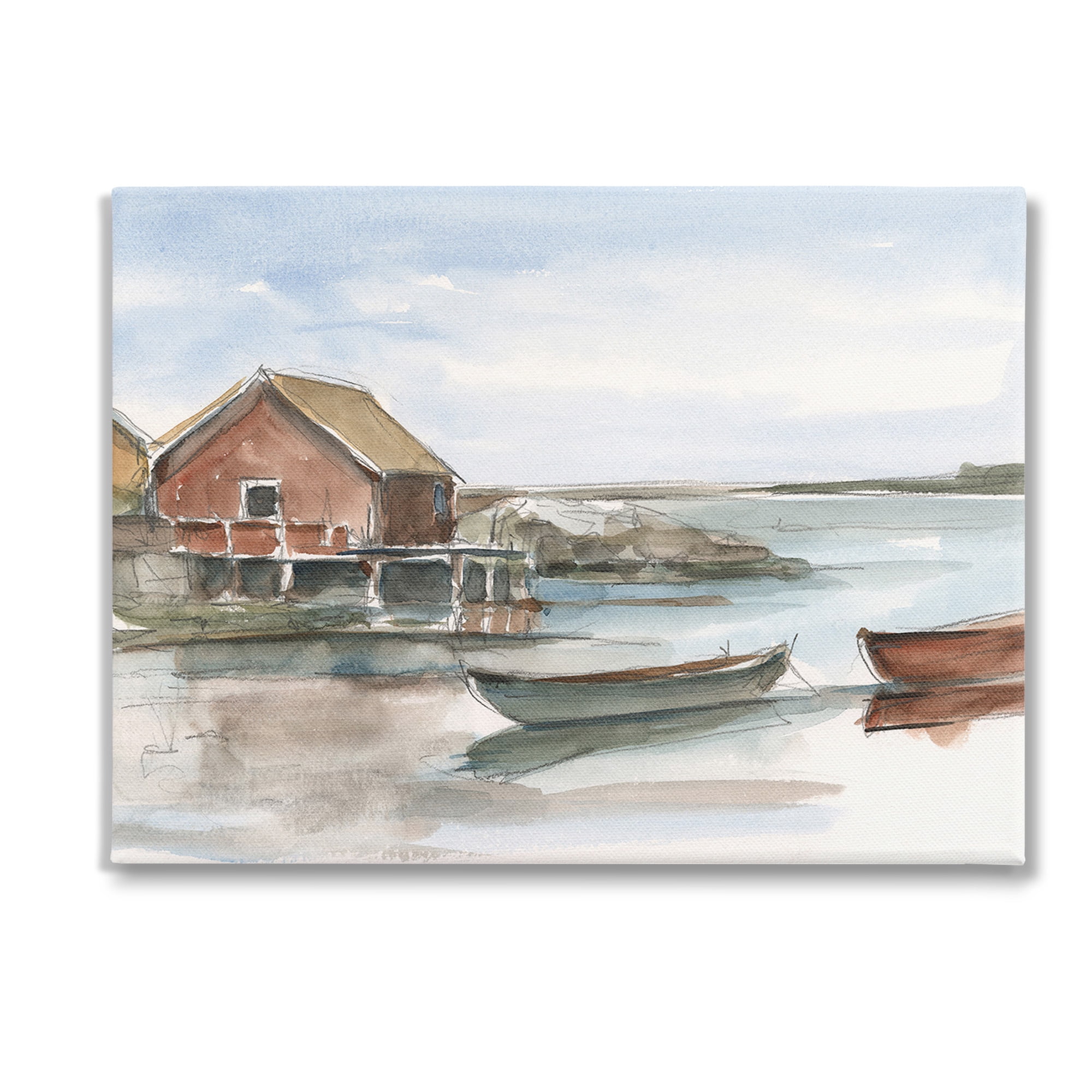 Stupell Industries Rowboats on Shore Landscape Painting Gallery Wrapped Canvas Art Print Wall Art, 48 x 36