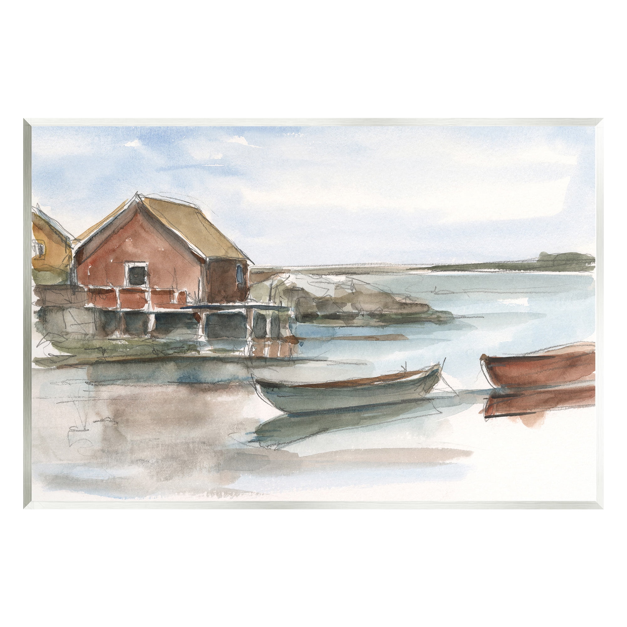 Stupell Industries Rowboats on Shore Landscape Painting Unframed Art Print Wall Art, 19 x 13