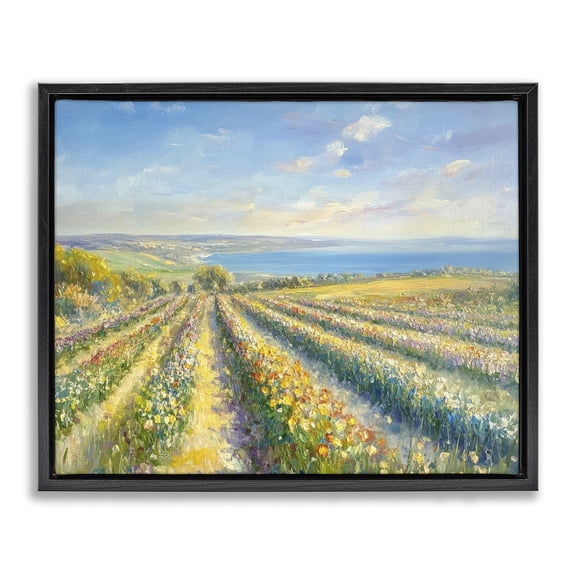 Stupell Industries Rows Of Flowers Landscape Black Framed Floater Canvas Wall Art design by Petal Prints Design, 25 x 31