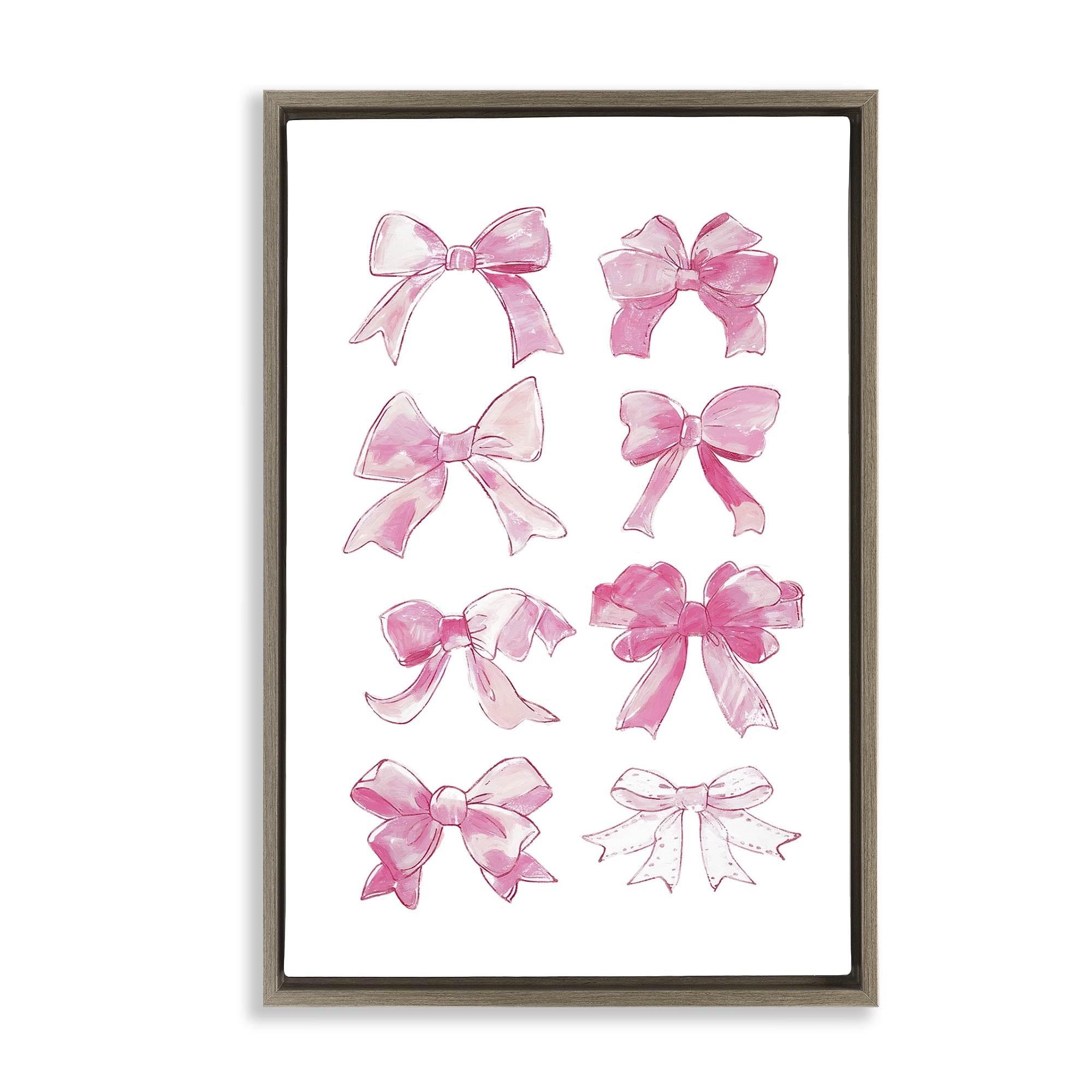 Stupell Industries Rows Of Pink Bows Beauty & Fashion Painting Brown Floater Framed Art Print Wall Art, 17 x 25