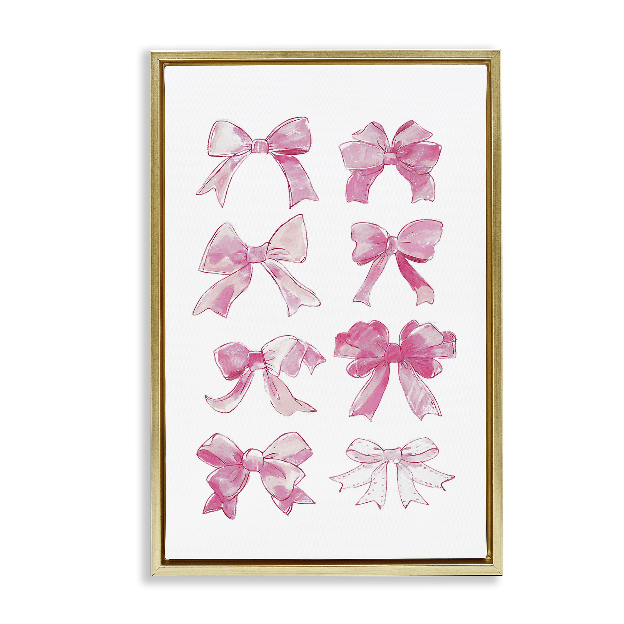 Stupell Industries Rows Of Pink Bows Beauty & Fashion Painting Gold Floater Framed Art Print Wall Art, 21 x 31