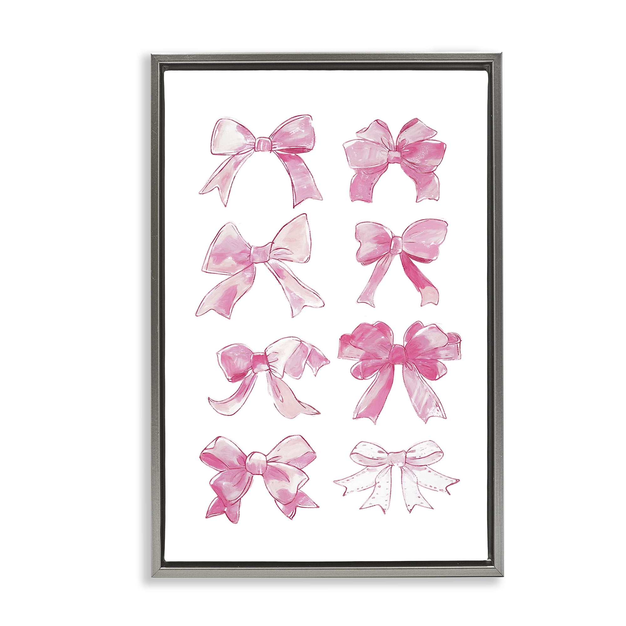 Stupell Industries Rows Of Pink Bows Beauty & Fashion Painting Gray Floater Framed Art Print Wall Art, 21 x 31