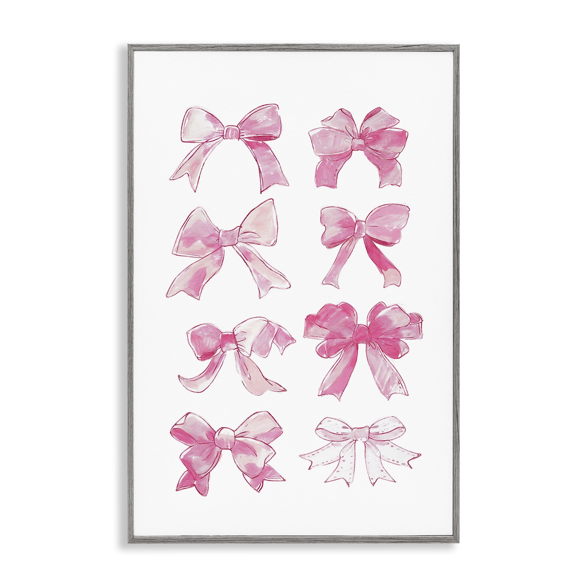 Stupell Industries Rows Of Pink Bows Beauty & Fashion Painting Gray Framed Art Print Wall Art, 20 x 30