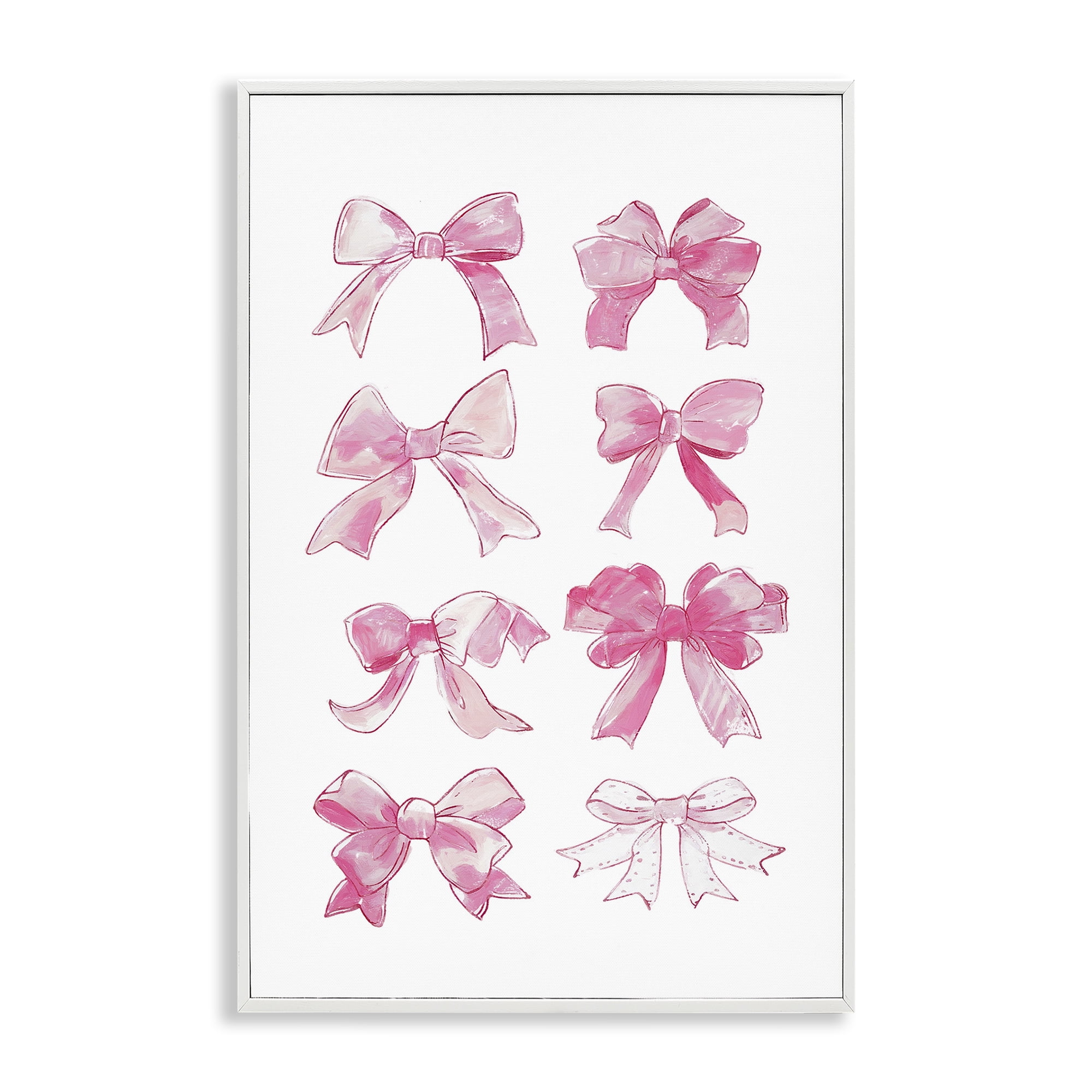 Stupell Industries Rows Of Pink Bows Beauty & Fashion Painting White Framed Art Print Wall Art, 12 x 18