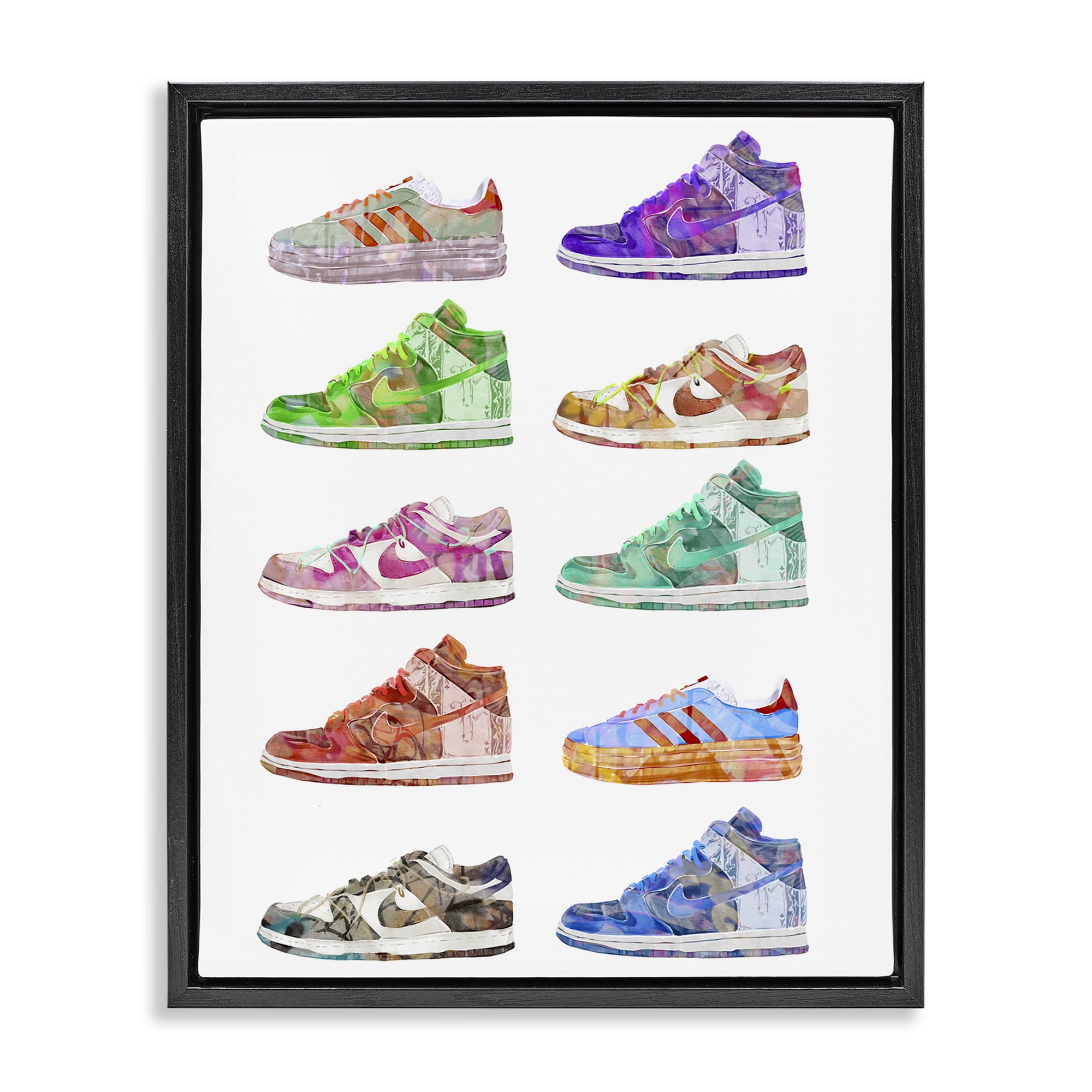 Stupell Industries Rows of Chic Sneakers Fashion Painting Black Floater Framed Canvas Art Print Wall Art, 25 x 31