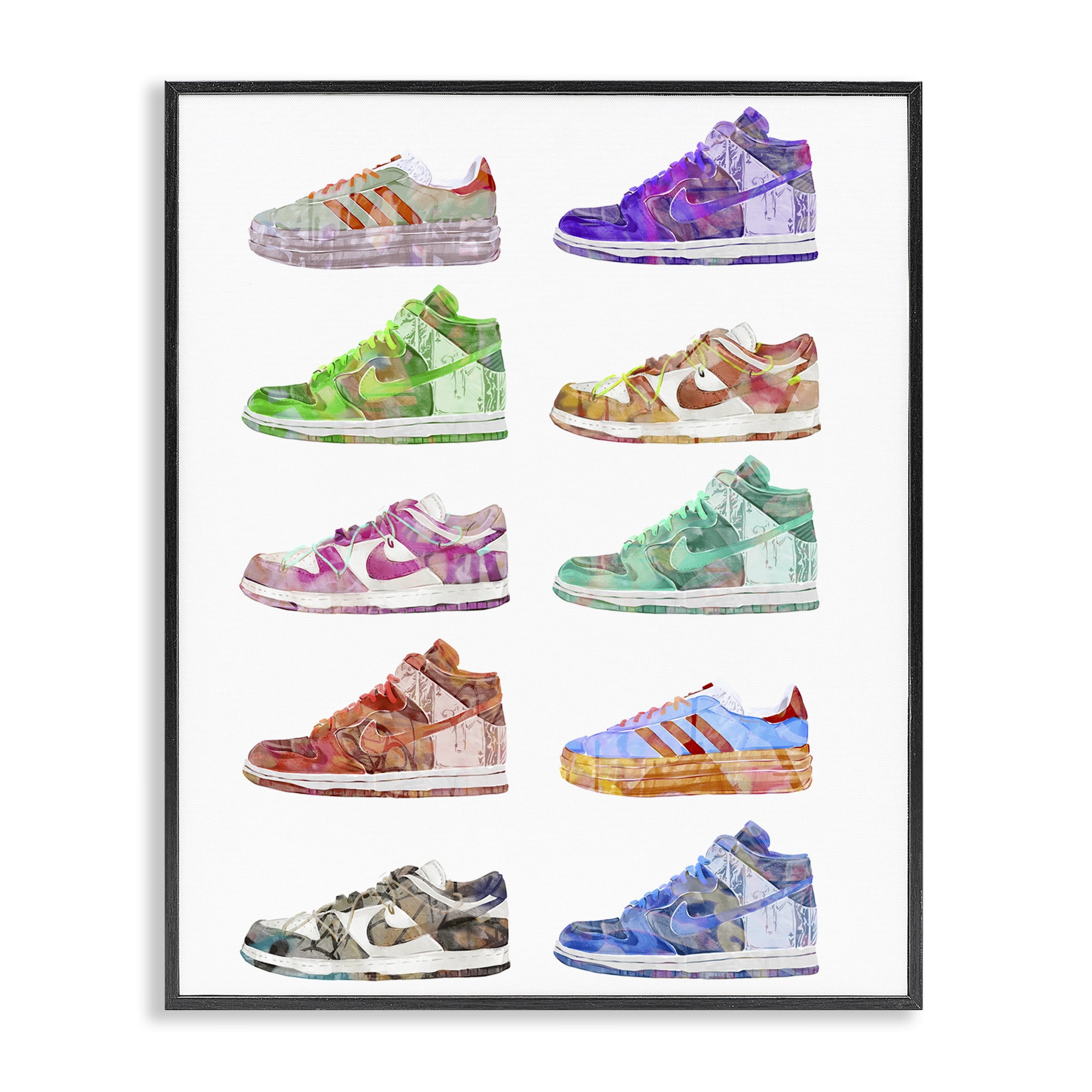 Stupell Industries Rows of Chic Sneakers Fashion Painting Black Framed Art Print Wall Art, 11 x 14