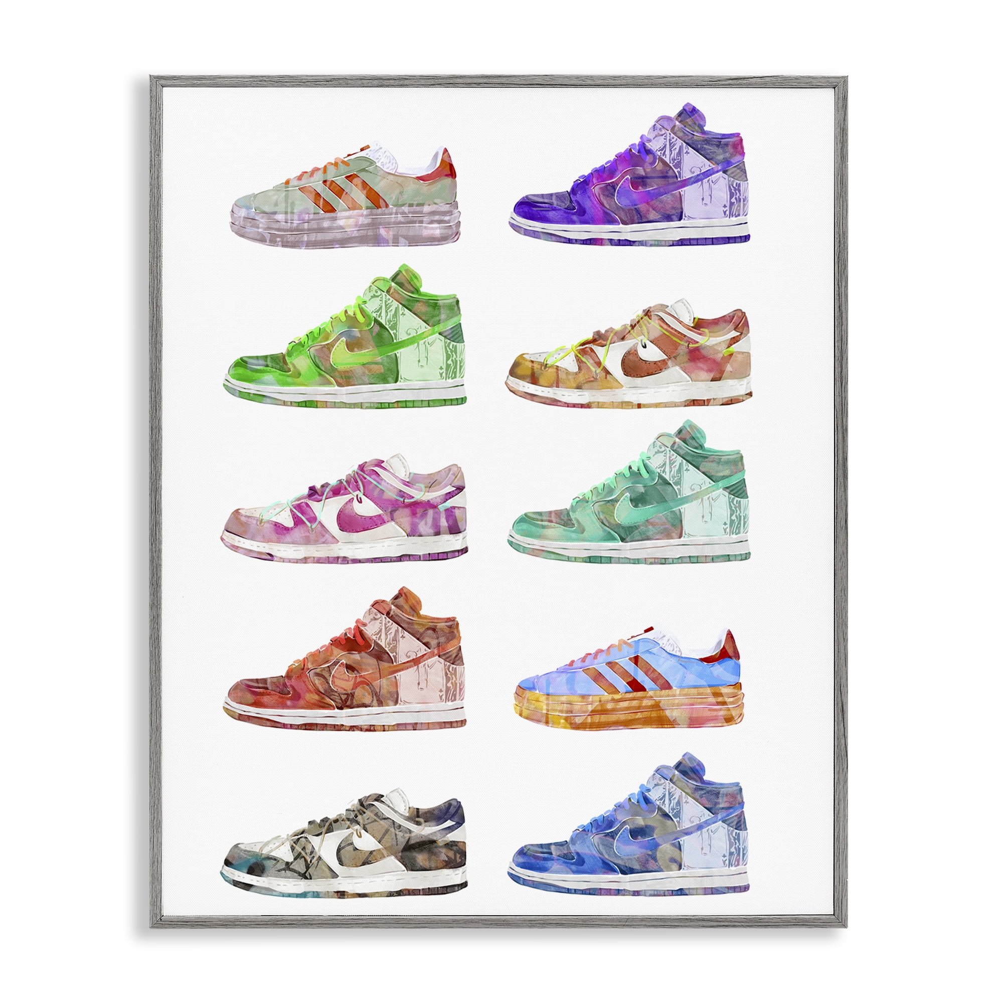 Stupell Industries Rows of Chic Sneakers Fashion Painting Gray Framed Art Print Wall Art, 24 x 30