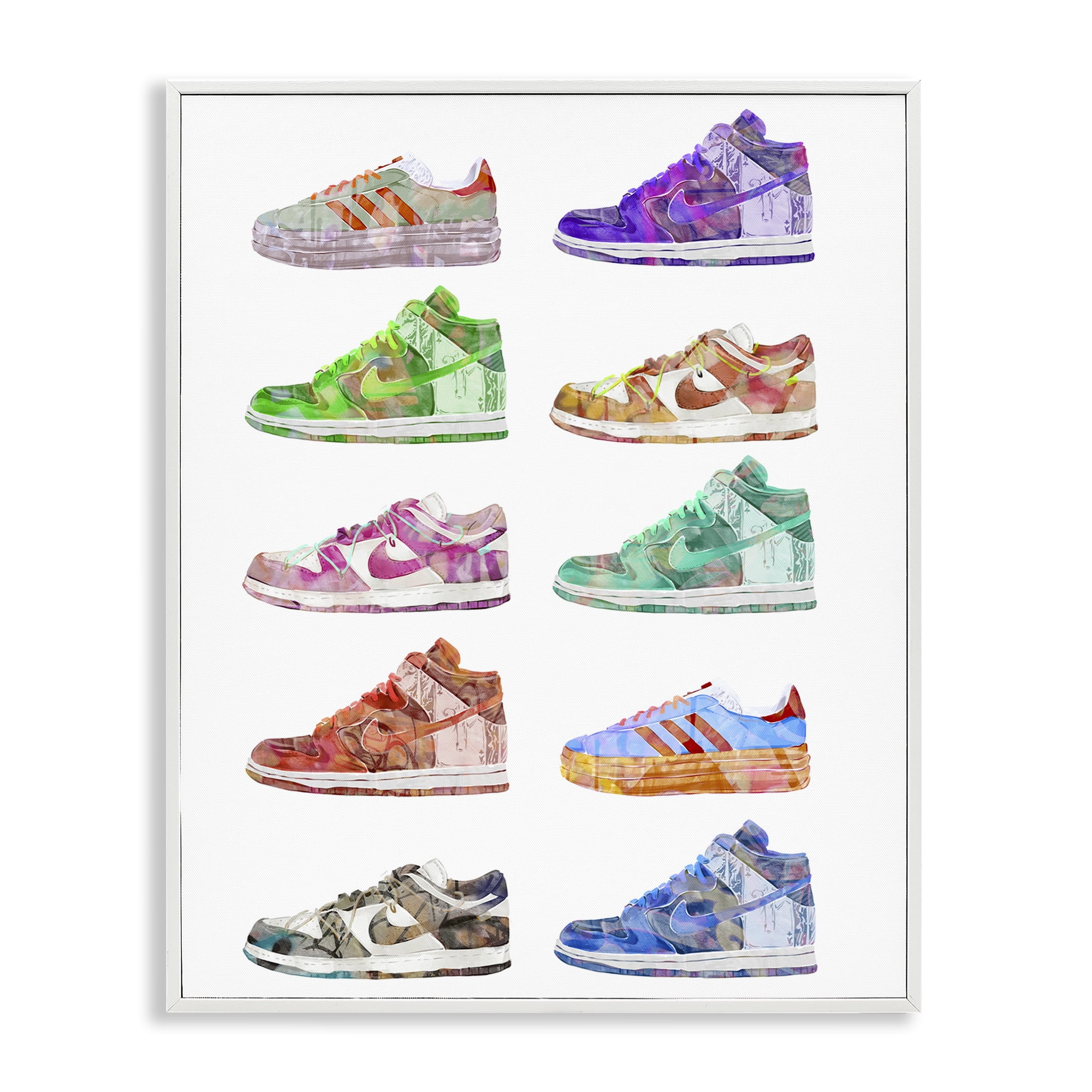 Stupell Industries Rows of Chic Sneakers Fashion Painting White Framed Art Print Wall Art, 24 x 30