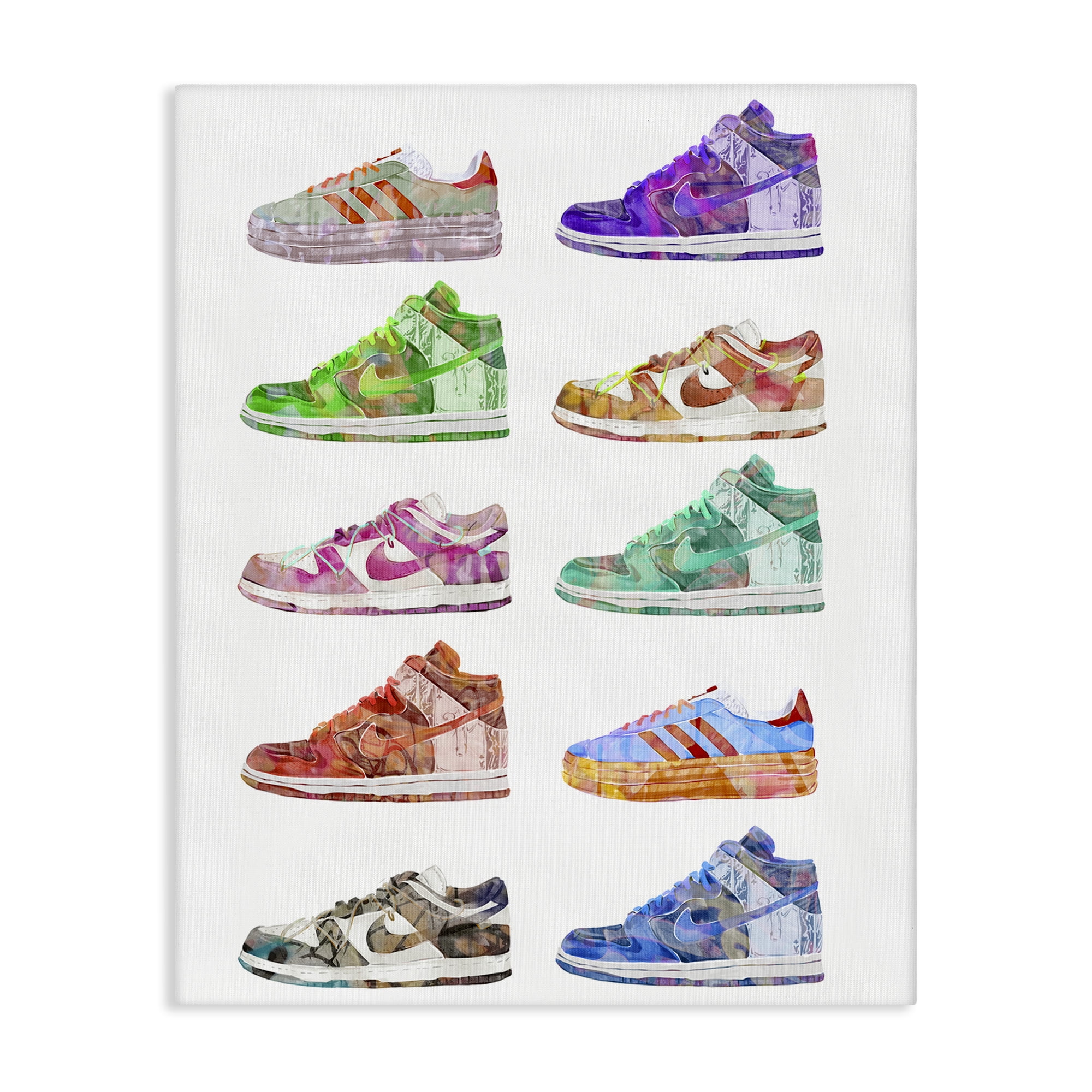 Stupell Industries Rows of Chic Sneakers Fashion Painting Wrapped Canvas Art Print Wall Art, 16 x 20