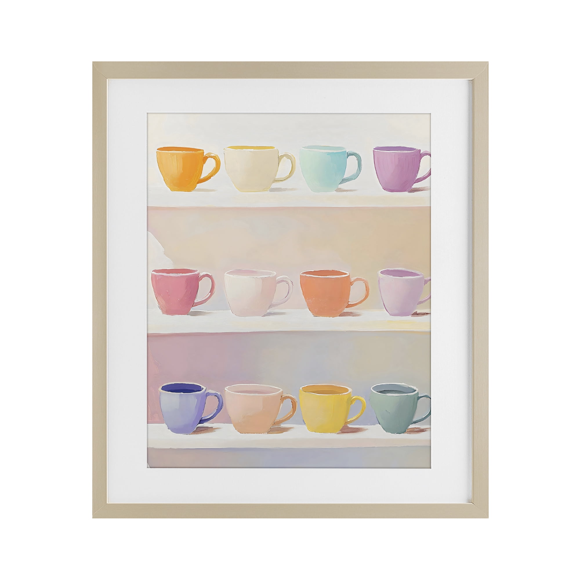 Stupell Industries Rows of Pastel Teacups Birch Framed Print Under Glass, design by The Prints Vibe