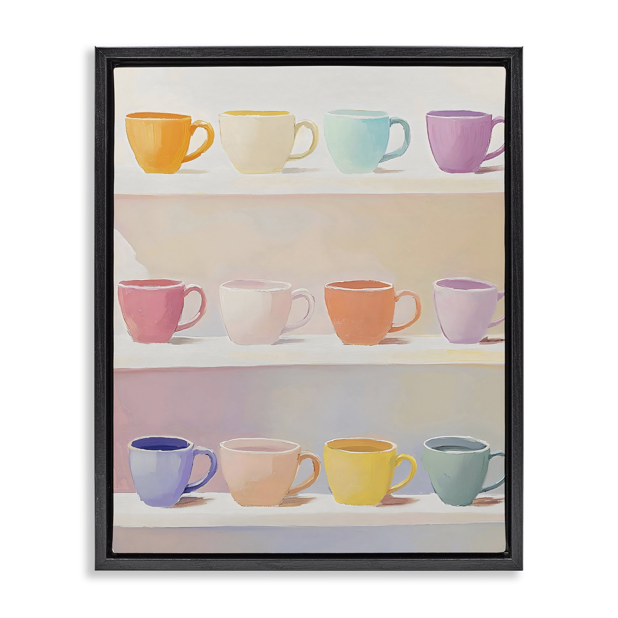 Stupell Industries Rows of Pastel Teacups Black Framed Floater Canvas Wall Art, design by The Prints Vibe