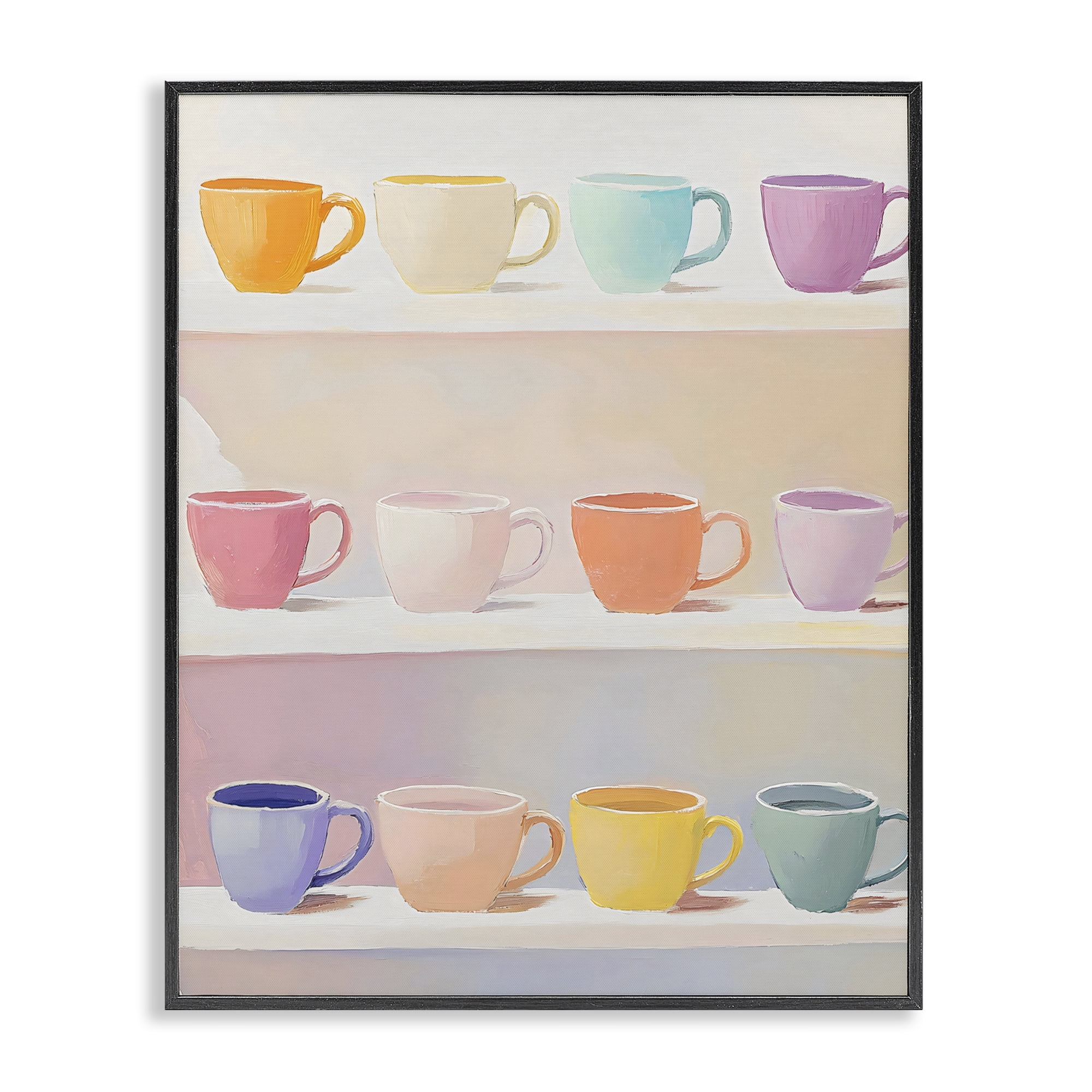 Stupell Industries Rows of Pastel Teacups Black Framed Giclee Art, design by The Prints Vibe