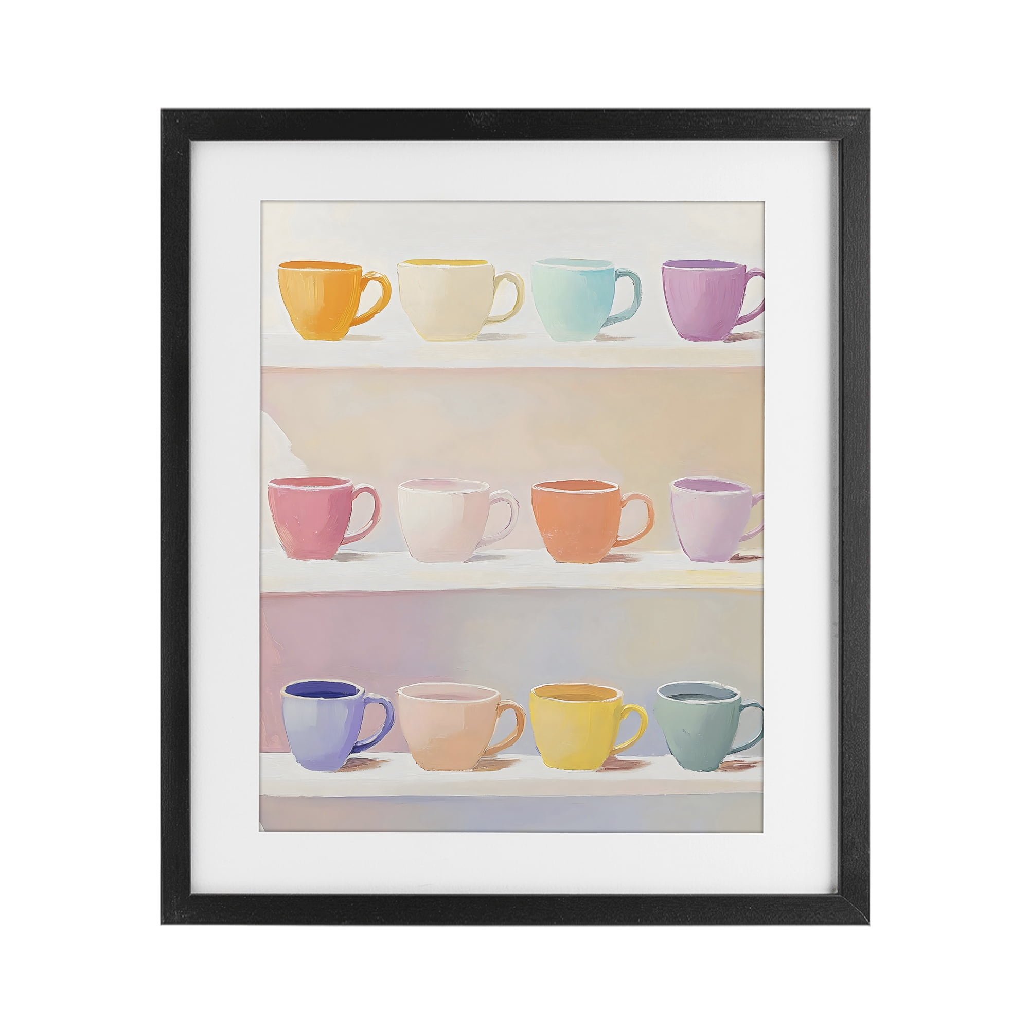 Stupell Industries Rows of Pastel Teacups Black Framed Print Under Glass, design by The Prints Vibe