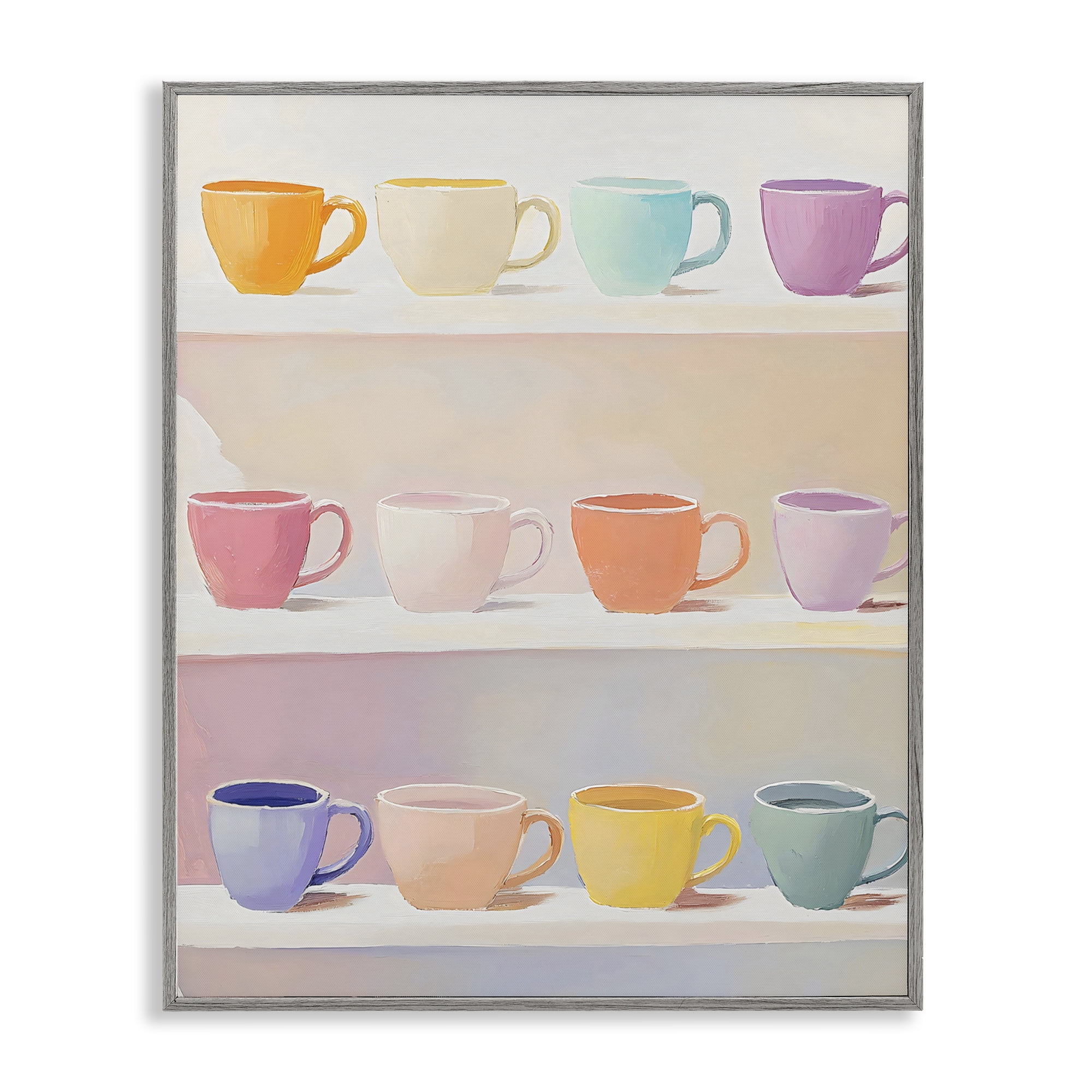 Stupell Industries Rows of Pastel Teacups Gray Framed Giclee Art, design by The Prints Vibe