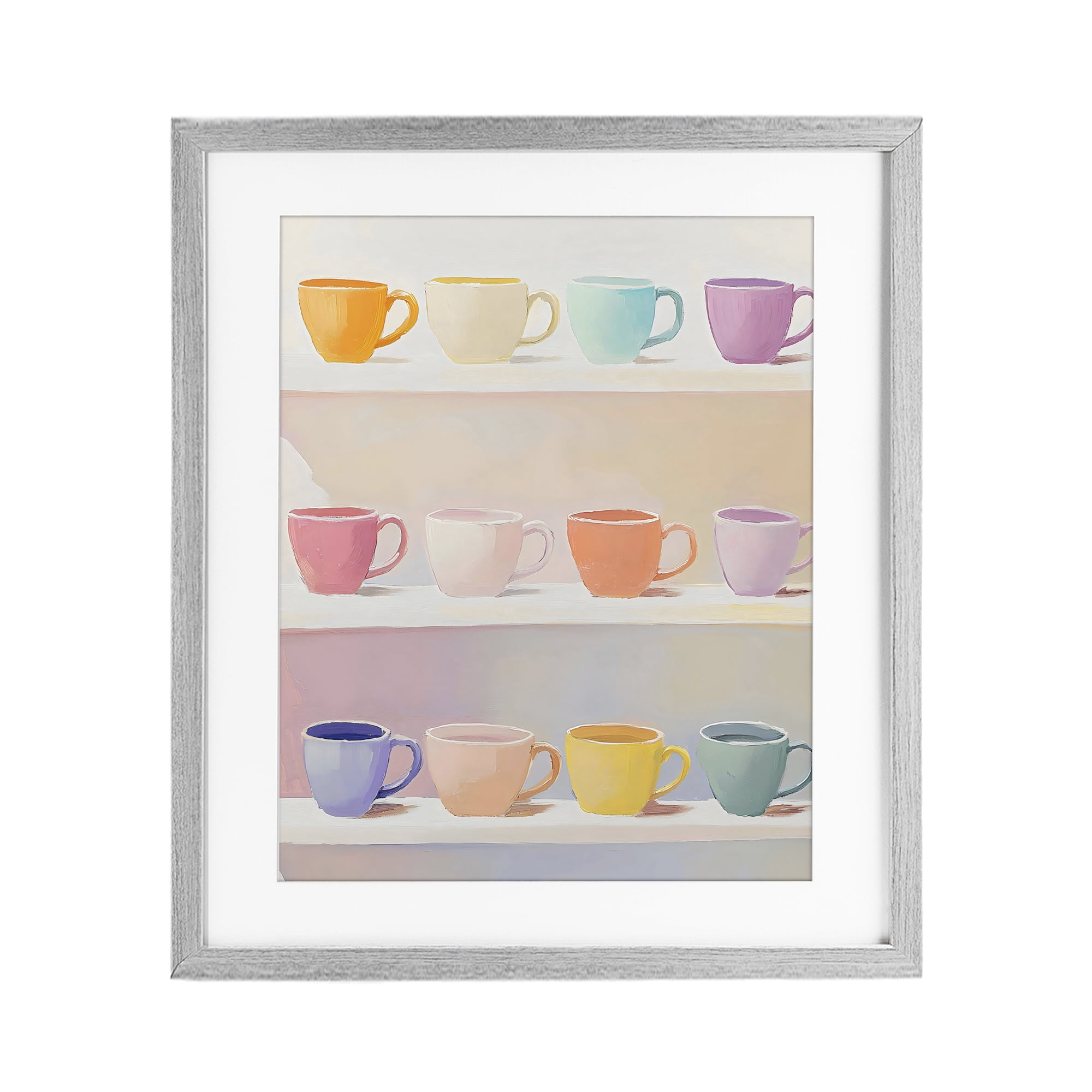 Stupell Industries Rows of Pastel Teacups Gray Framed Print Under Glass, design by The Prints Vibe