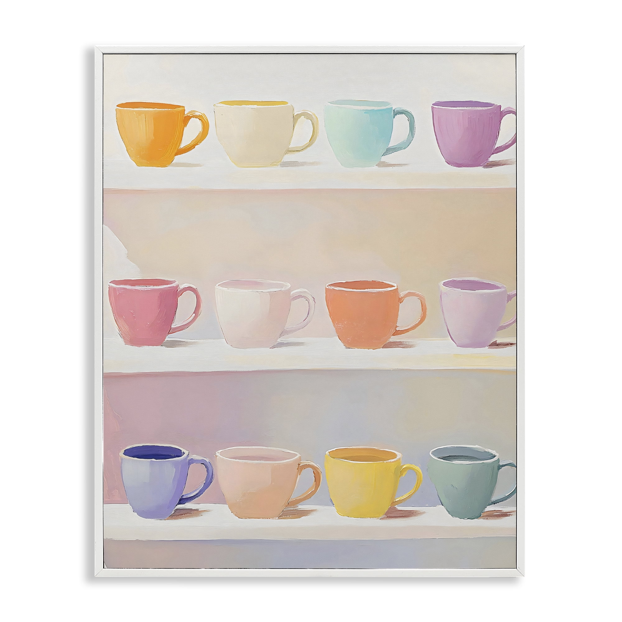 Stupell Industries Rows of Pastel Teacups White Framed Giclee Art, design by The Prints Vibe
