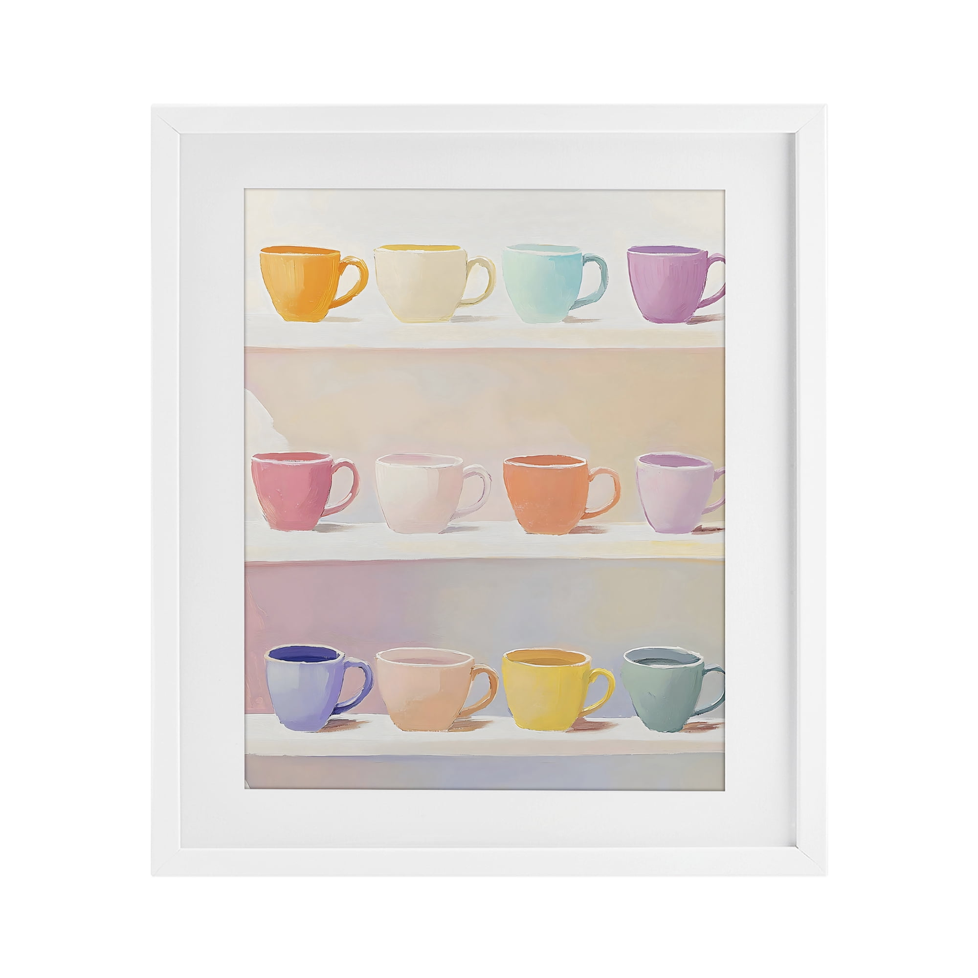 Stupell Industries Rows of Pastel Teacups White Framed Print Under Glass, design by The Prints Vibe