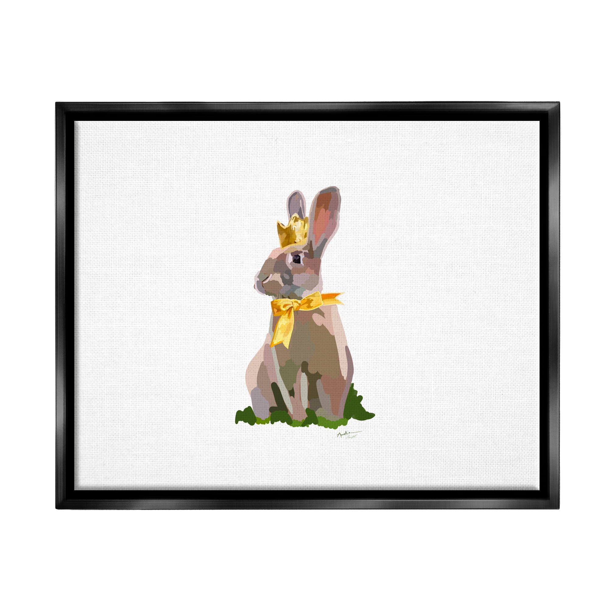 Stupell Industries Royal Bunny with Crown Animals & Insects Painting Black Floater Framed Canvas Art Print Wall Art, 31 x 25