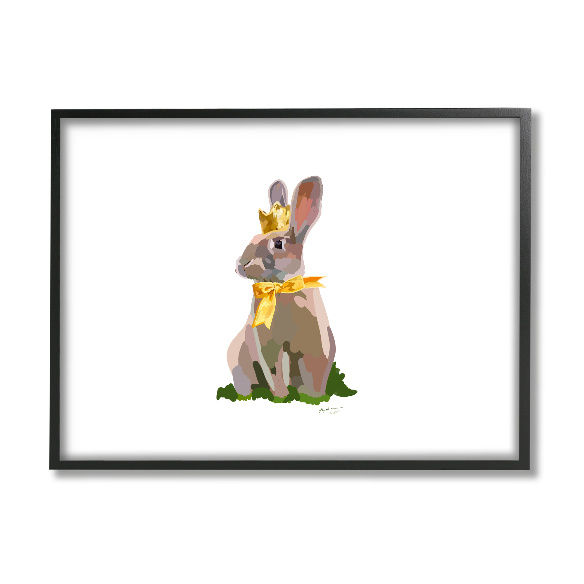 Stupell Industries Royal Bunny with Crown Animals & Insects Painting Black Framed Art Print Wall Art, 30 x 24