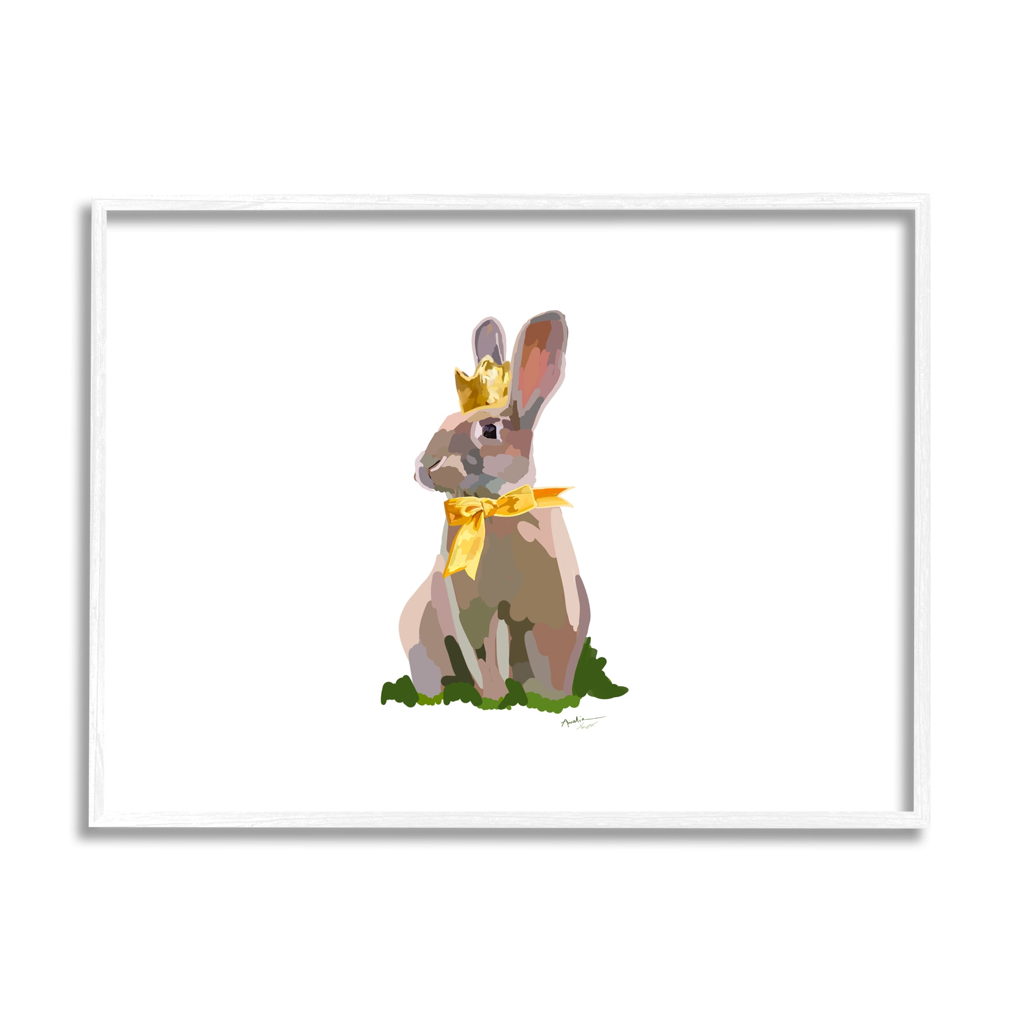 Stupell Industries Royal Bunny with Crown Animals & Insects Painting White Framed Art Print Wall Art, 30 x 24
