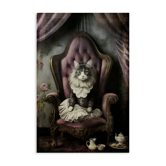 Stupell Industries Royal Cat & Tea Novelty Painting Gallery Wrapped Canvas Art Print Wall Art, 16 x 24