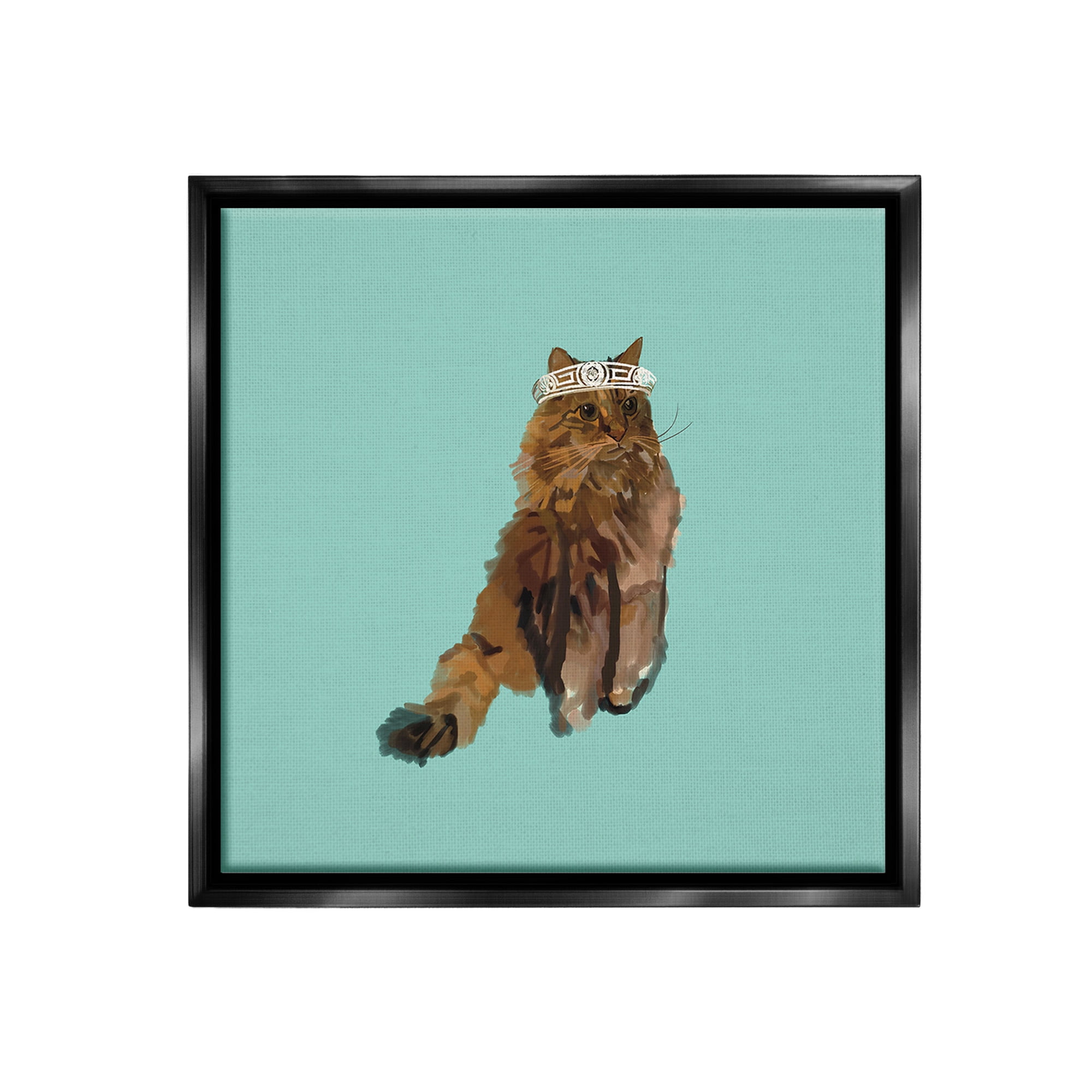 Stupell Industries Royal Cat in Crown Animals & Insects Painting Black Floater Framed Canvas Art Print Wall Art, 25 x 25