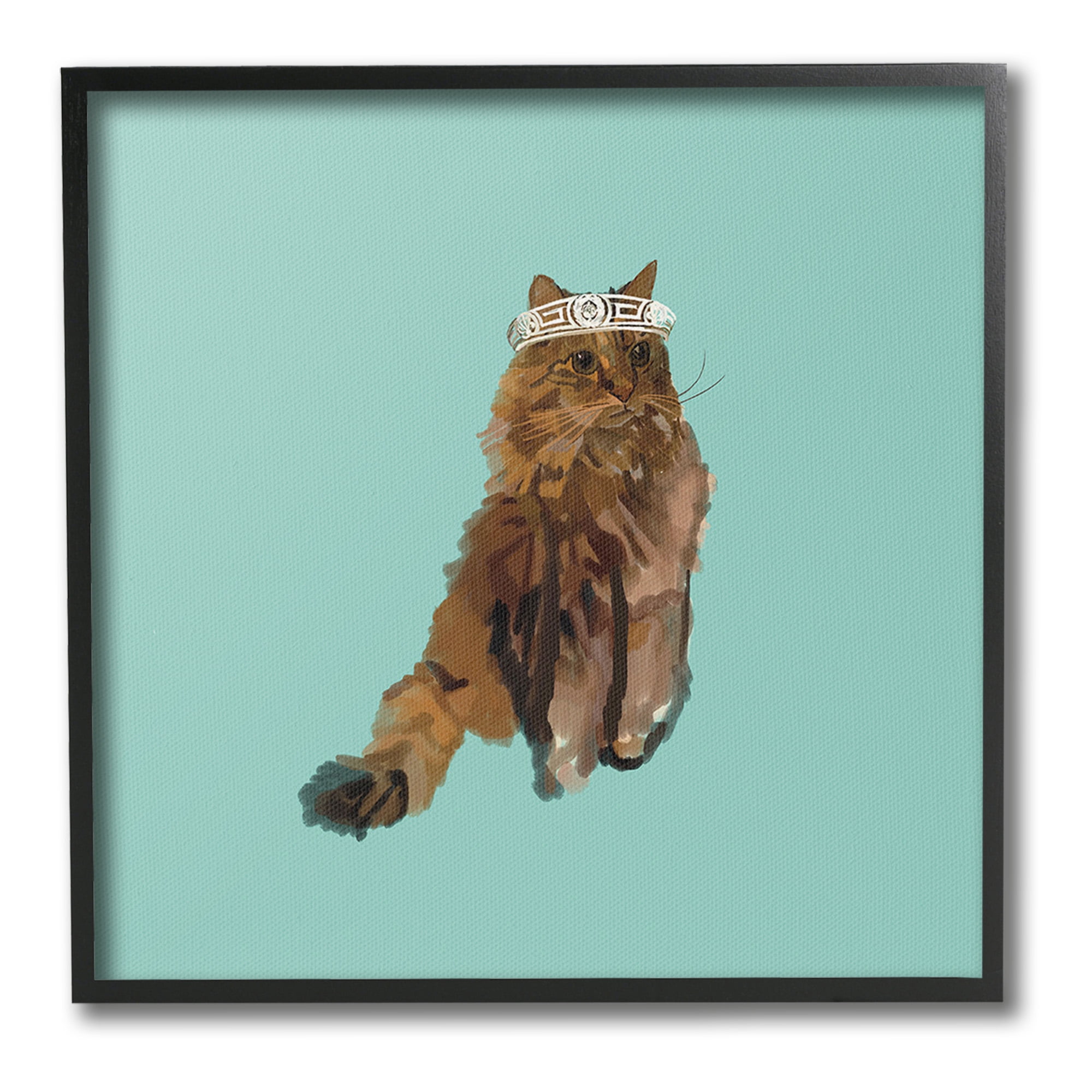 Stupell Industries Royal Cat in Crown Animals & Insects Painting Black Framed Art Print Wall Art, 17 x 17
