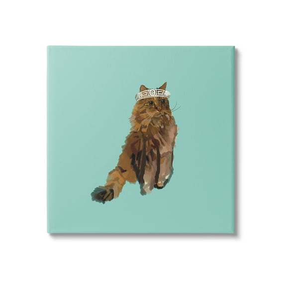 Stupell Industries Royal Cat in Crown Animals & Insects Painting Gallery Wrapped Canvas Art Print Wall Art, 17 x 17