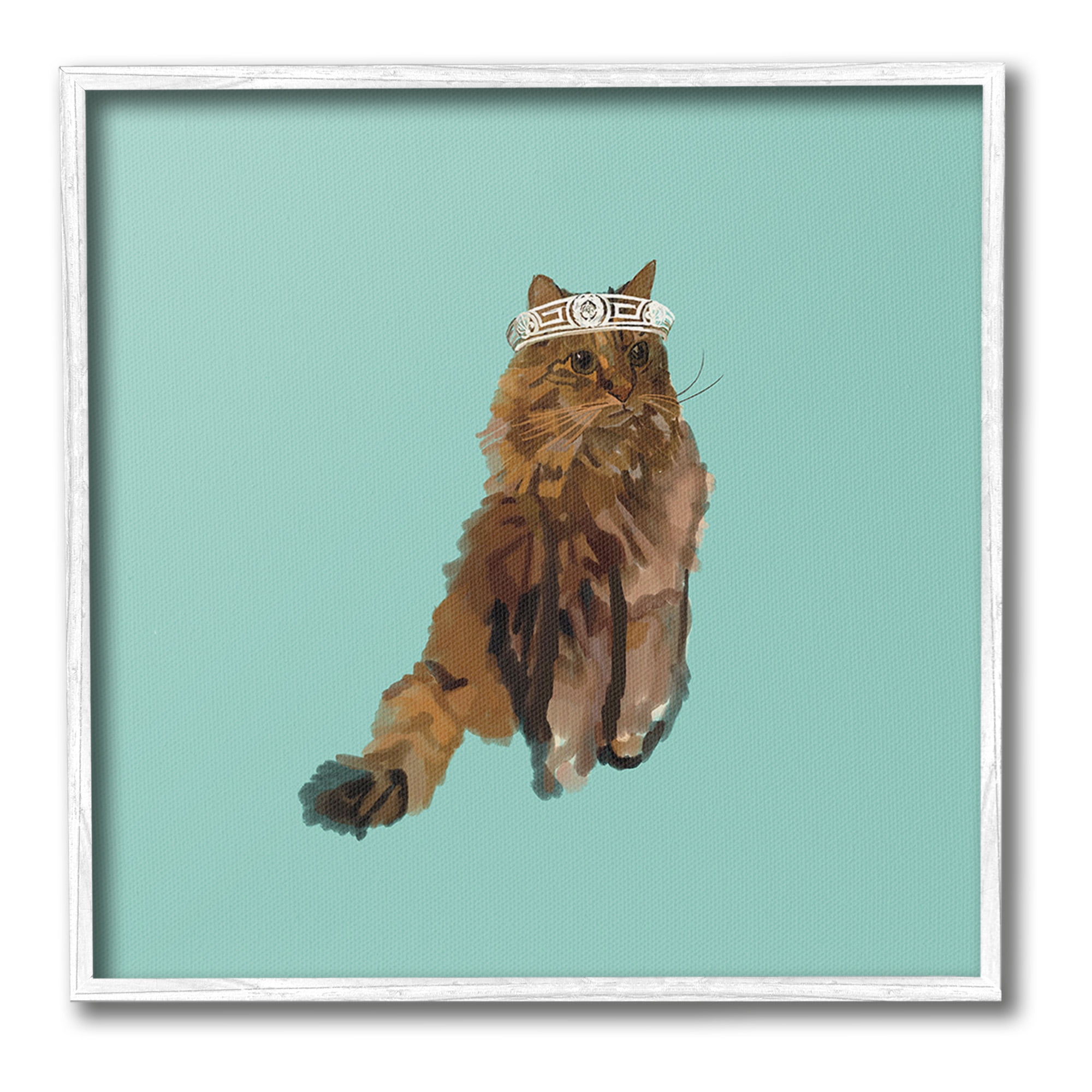 Stupell Industries Royal Cat in Crown Animals & Insects Painting White Framed Art Print Wall Art, 12 x 12