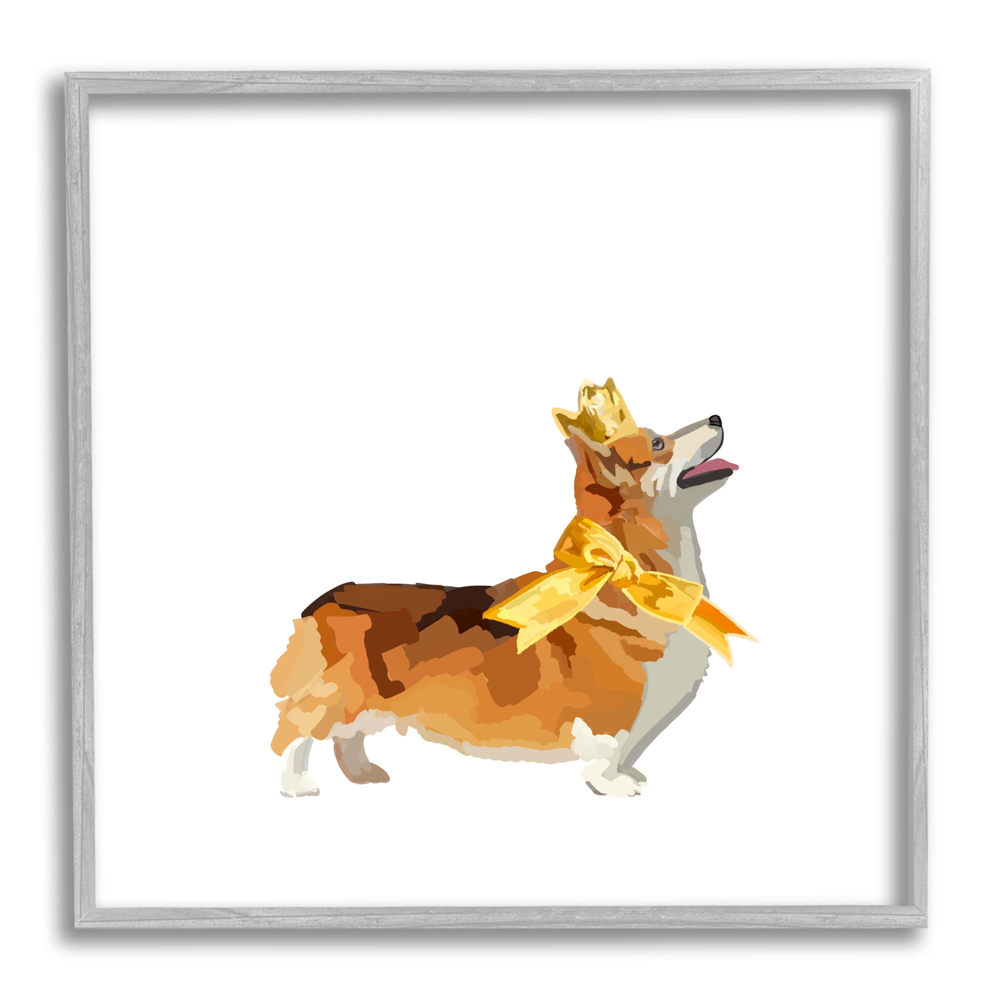Stupell Industries Royal Corgi Dog Animals & Insects Painting Gray Framed Art Print Wall Art, 12 x 12