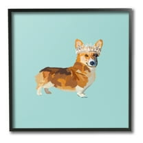 Stupell Industries Royal Corgi with Crown Animals & Insects Painting Black Framed Art Print Wall Art, 12 x 12