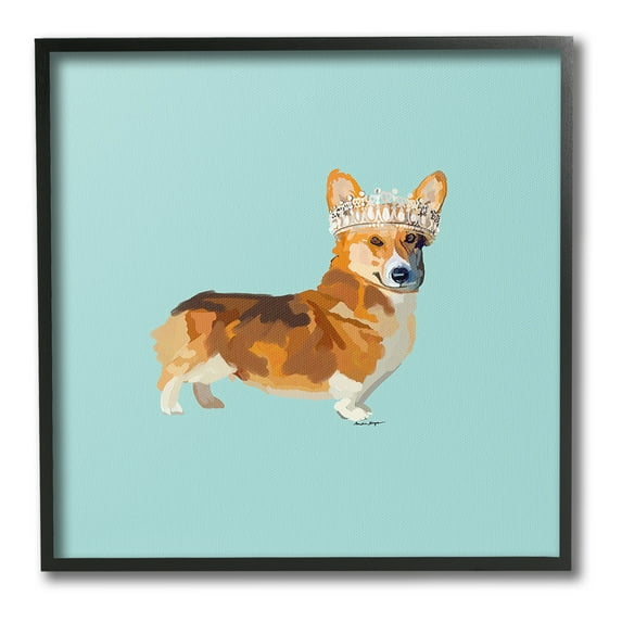 Stupell Industries Royal Corgi with Crown Animals & Insects Painting Black Framed Art Print Wall Art, 12 x 12