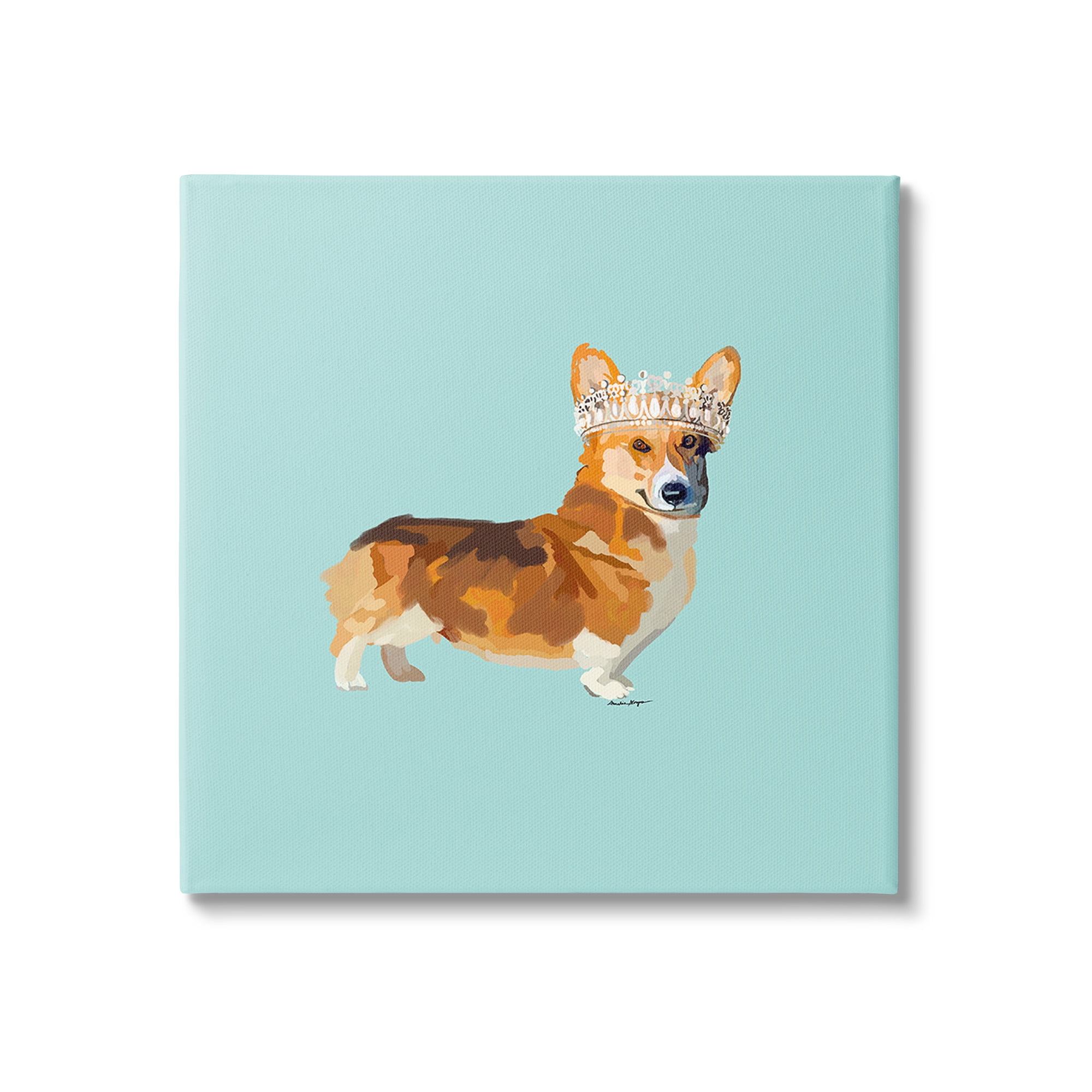 Stupell Industries Royal Corgi with Crown Animals & Insects Painting Gallery Wrapped Canvas Art Print Wall Art, 24 x 24