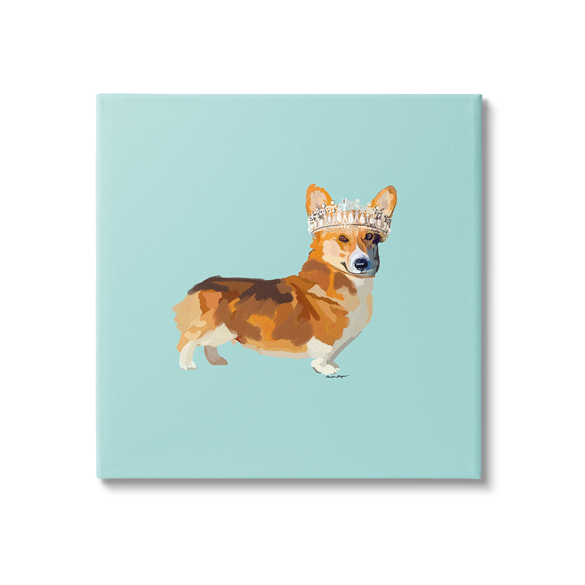 Stupell Industries Royal Corgi with Crown Animals & Insects Painting Gallery Wrapped Canvas Art Print Wall Art, 30 x 30