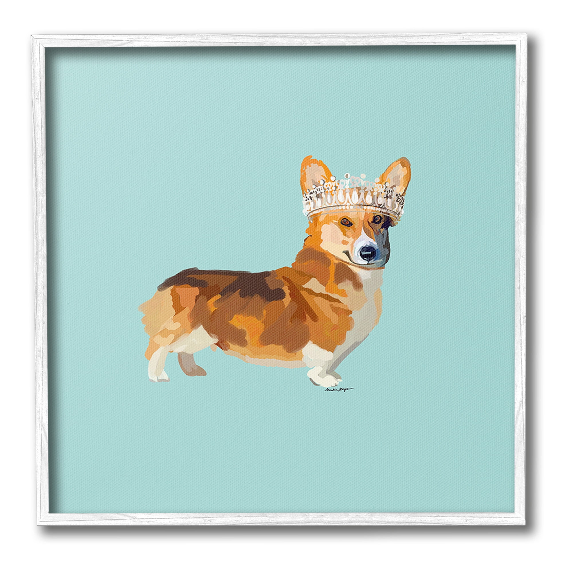 Stupell Industries Royal Corgi with Crown Animals & Insects Painting White Framed Art Print Wall Art, 17 x 17