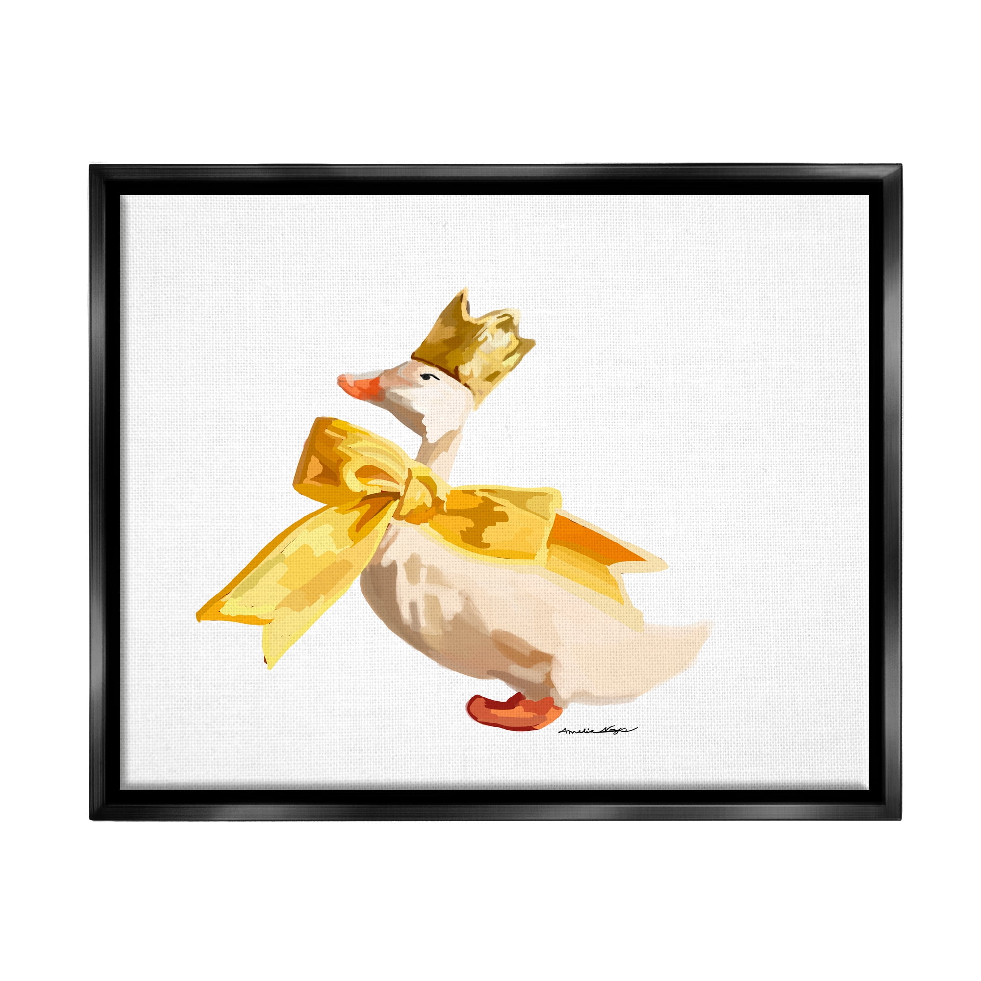 Stupell Industries Royal Duck with Bow Animals & Insects Painting Black Floater Framed Canvas Art Print Wall Art, 21 x 17