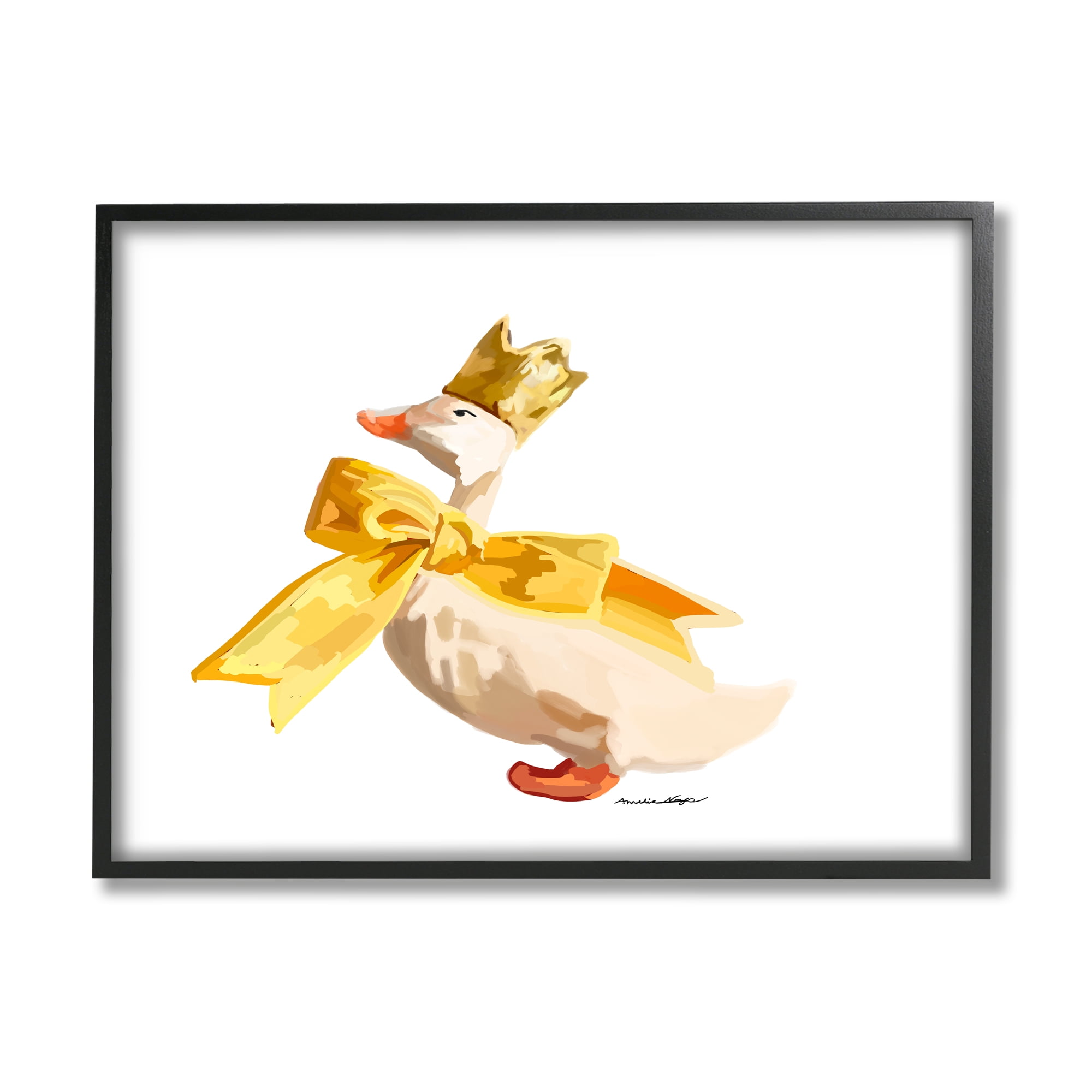 Stupell Industries Royal Duck with Bow Animals & Insects Painting Black Framed Art Print Wall Art, 14 x 11