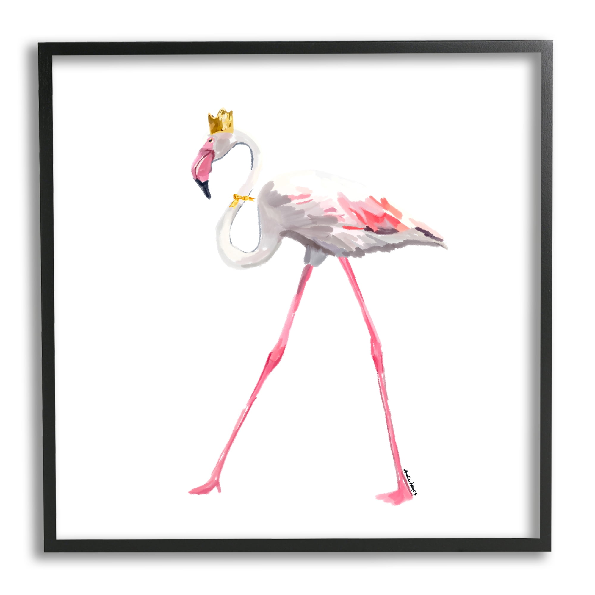 Stupell Industries Royal Flamingo with Crown Animals & Insects Painting Black Framed Art Print Wall Art, 17 x 17