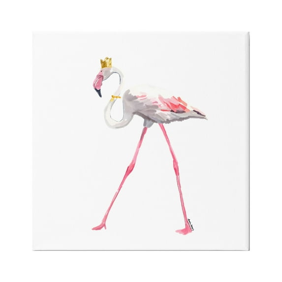 Stupell Industries Royal Flamingo with Crown Animals & Insects Painting Gallery Wrapped Canvas Art Print Wall Art, 30 x 30