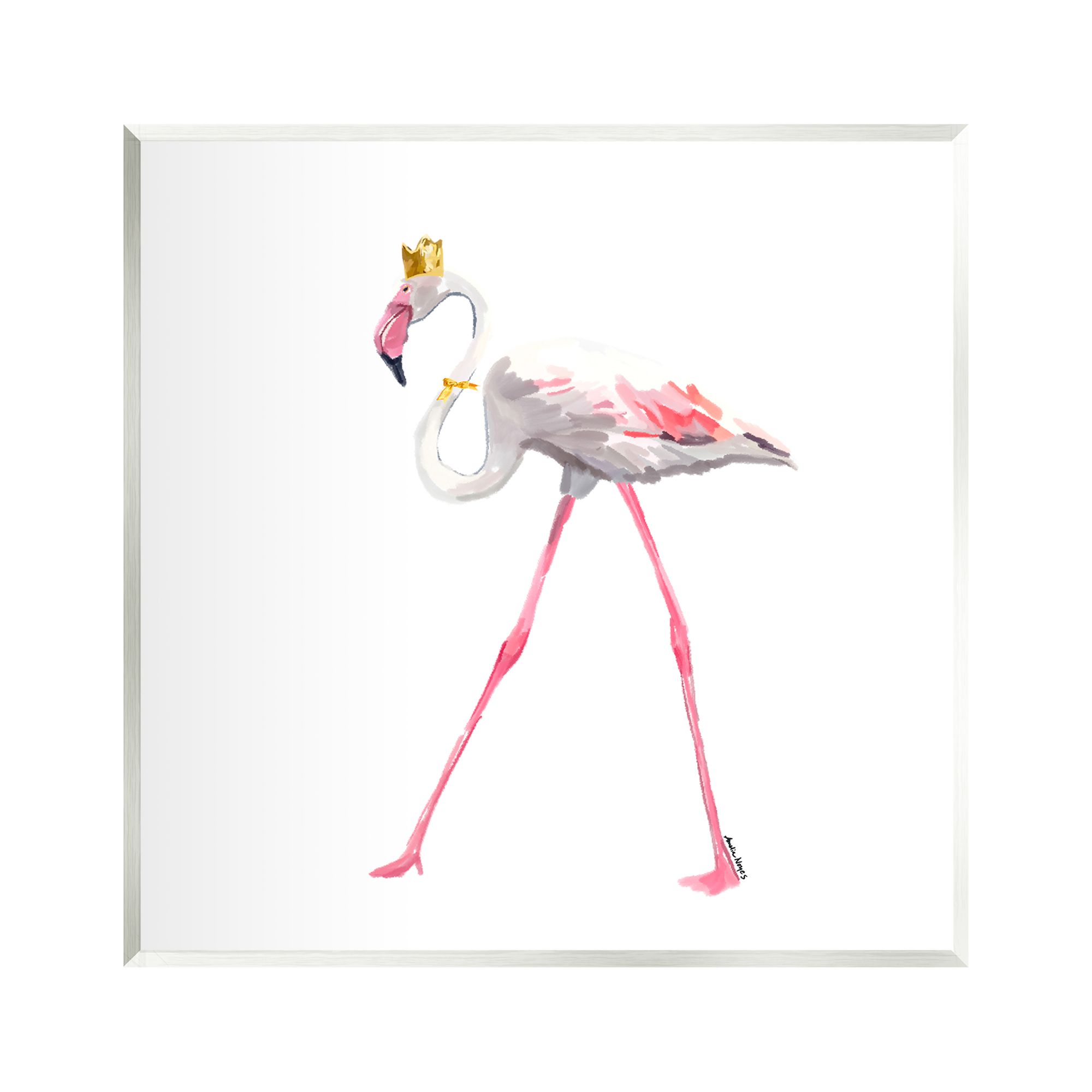 Stupell Industries Royal Flamingo with Crown Animals & Insects Painting Unframed Art Print Wall Art, 12 x 12