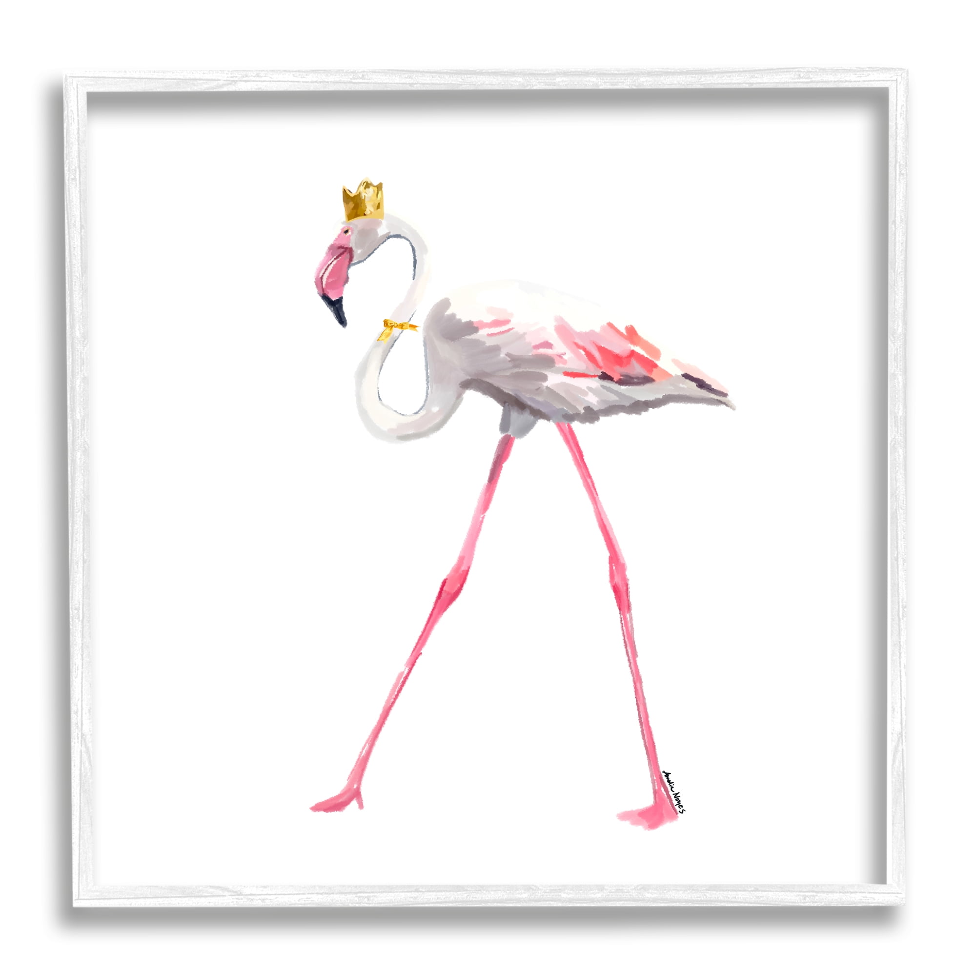 Royal Flamingo with Crown White Framed Art Print, 12 x 12