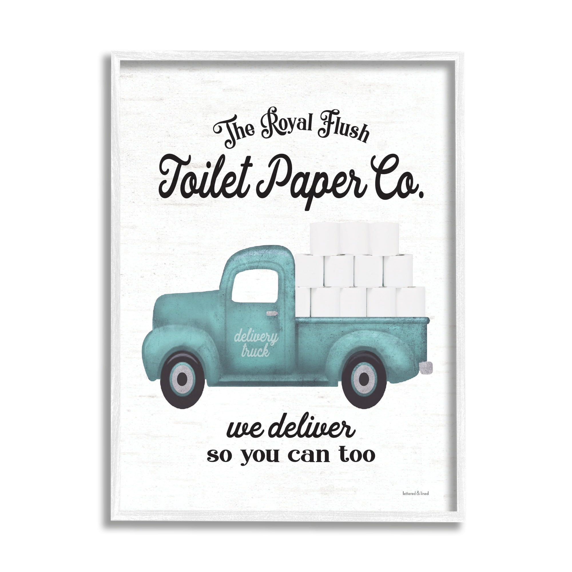 Stupell Industries Royal Flush Toilet Paper Co. Blue Farmhouse Truck, 16 x 20, Design by Lettered and Lined