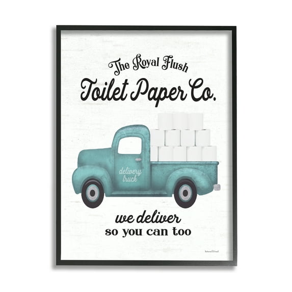 Stupell Industries Royal Flush Toilet Paper Co. Blue Farmhouse Truck, 24 x 30, Design by Lettered and Lined