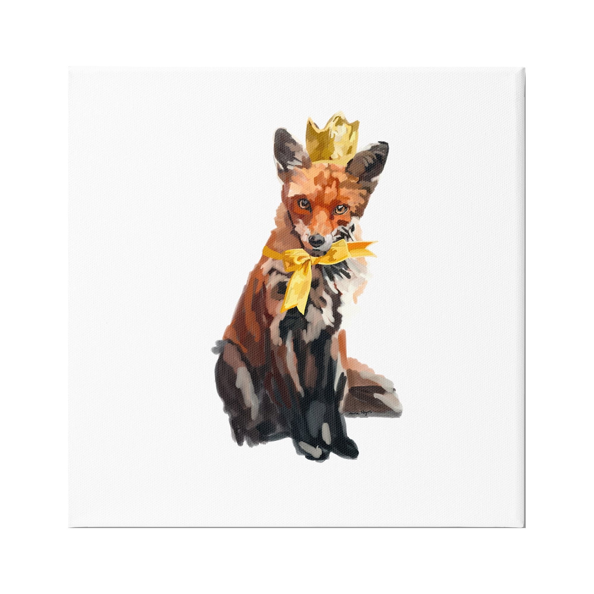Stupell Industries Royal Fox with Crown Animals & Insects Painting Gallery Wrapped Canvas Art Print Wall Art, 30 x 30