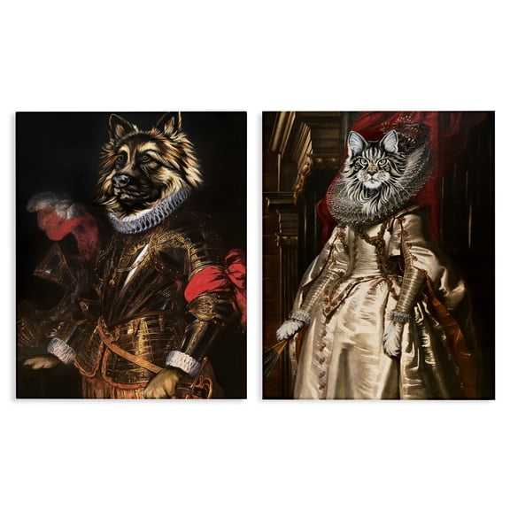Stupell Industries Royal Garb Dog & Cat Novelty & Humor Painting Wrapped Canvas Art Print Wall Art, 16 x 20, Set of 2