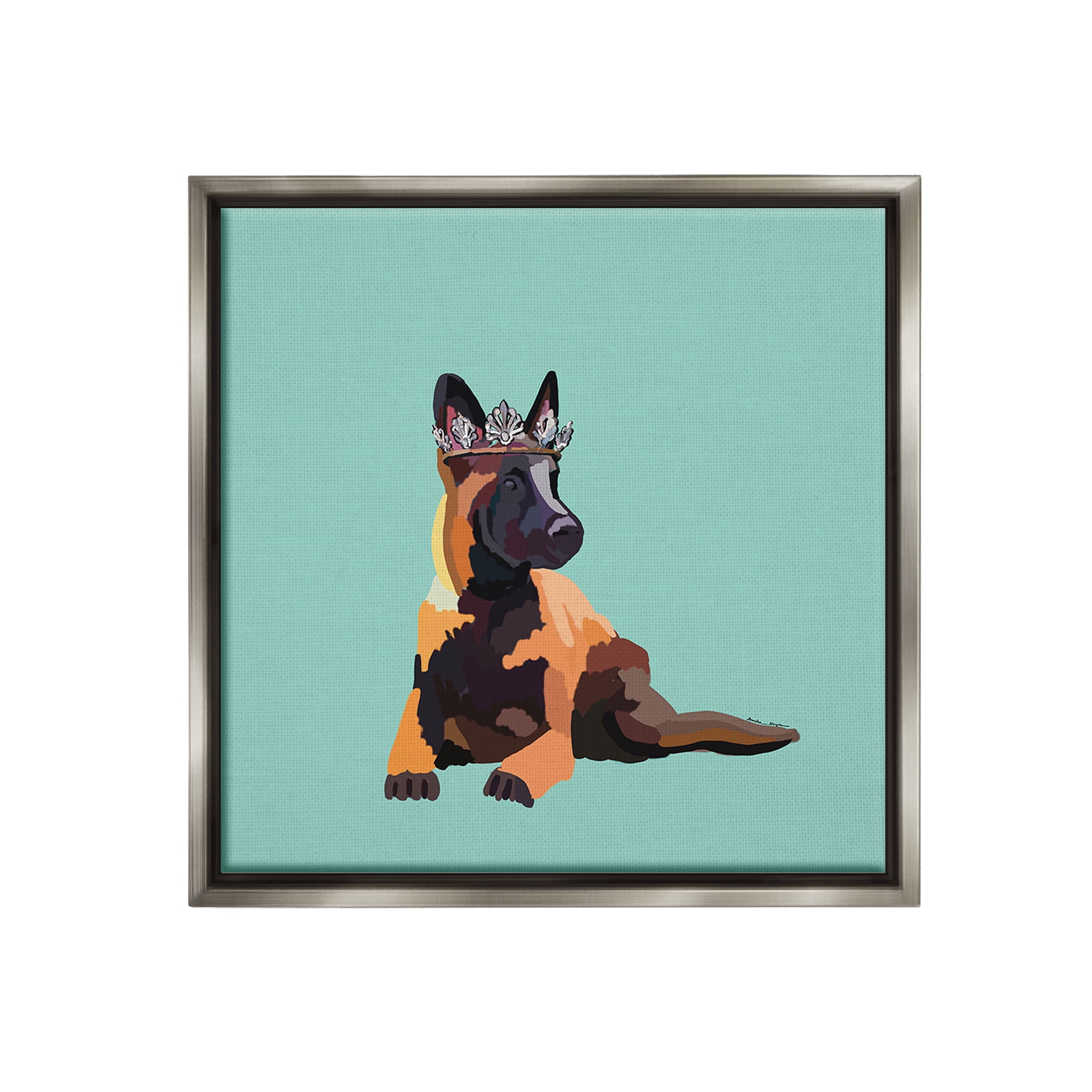 Stupell Industries Royal German Shepherd Animals & Insects Painting Gray Floater Framed Canvas Art Print Wall Art, 18 x 18